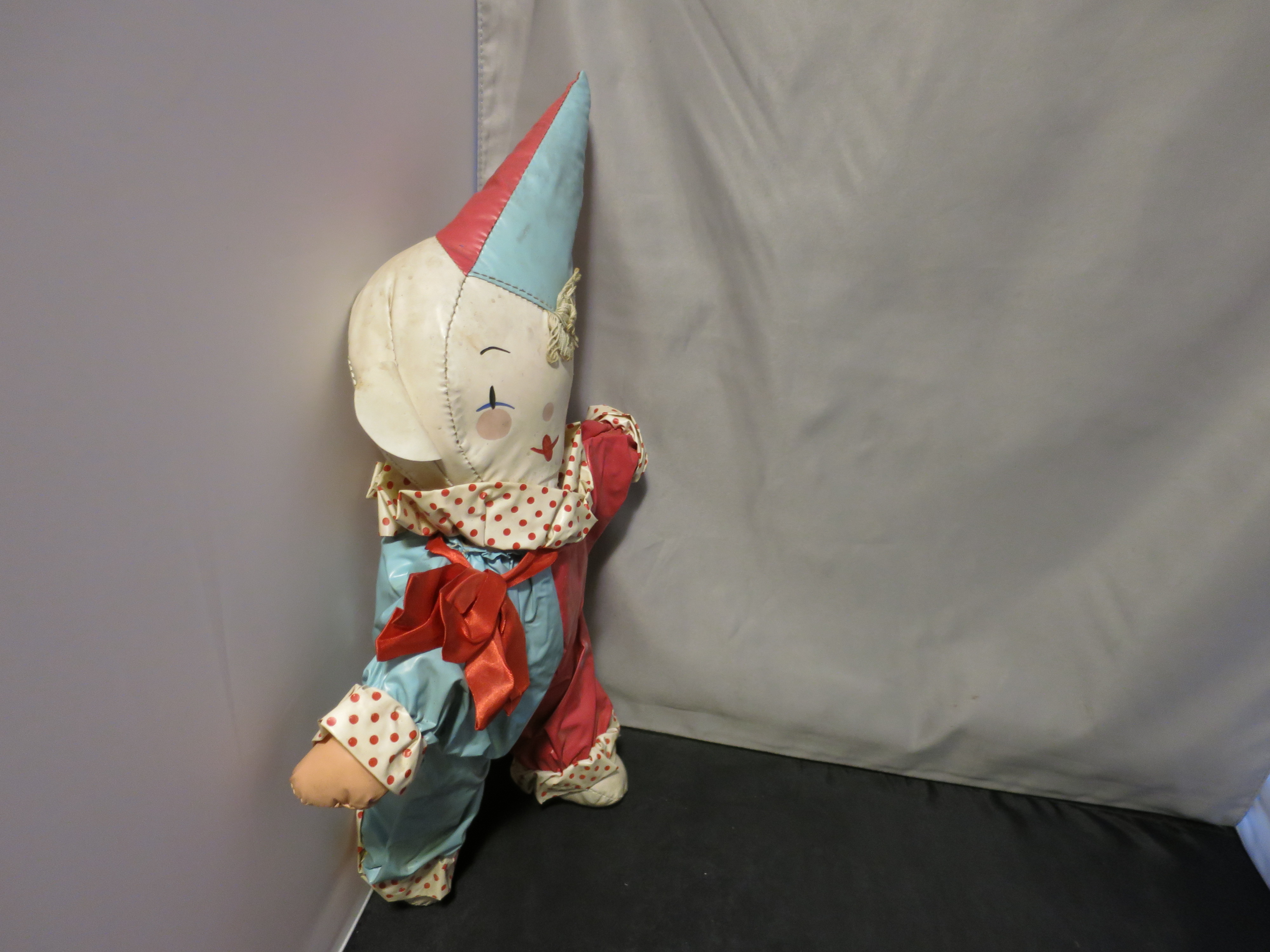 Vintage Stuffed Oil Cloth Clown Doll 1940s 16 inch