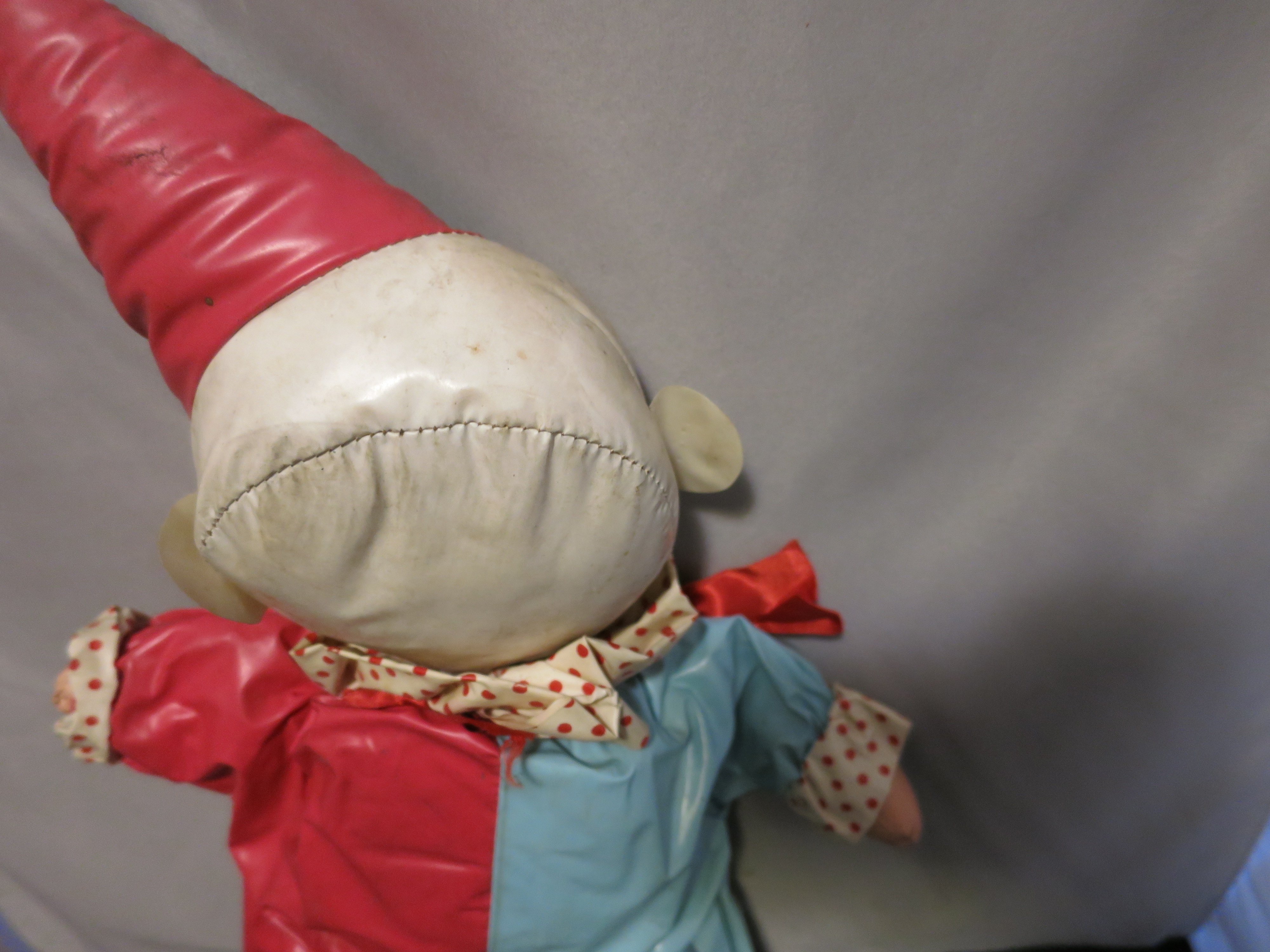 Vintage Stuffed Oil Cloth Clown Doll 1940s 16 inch