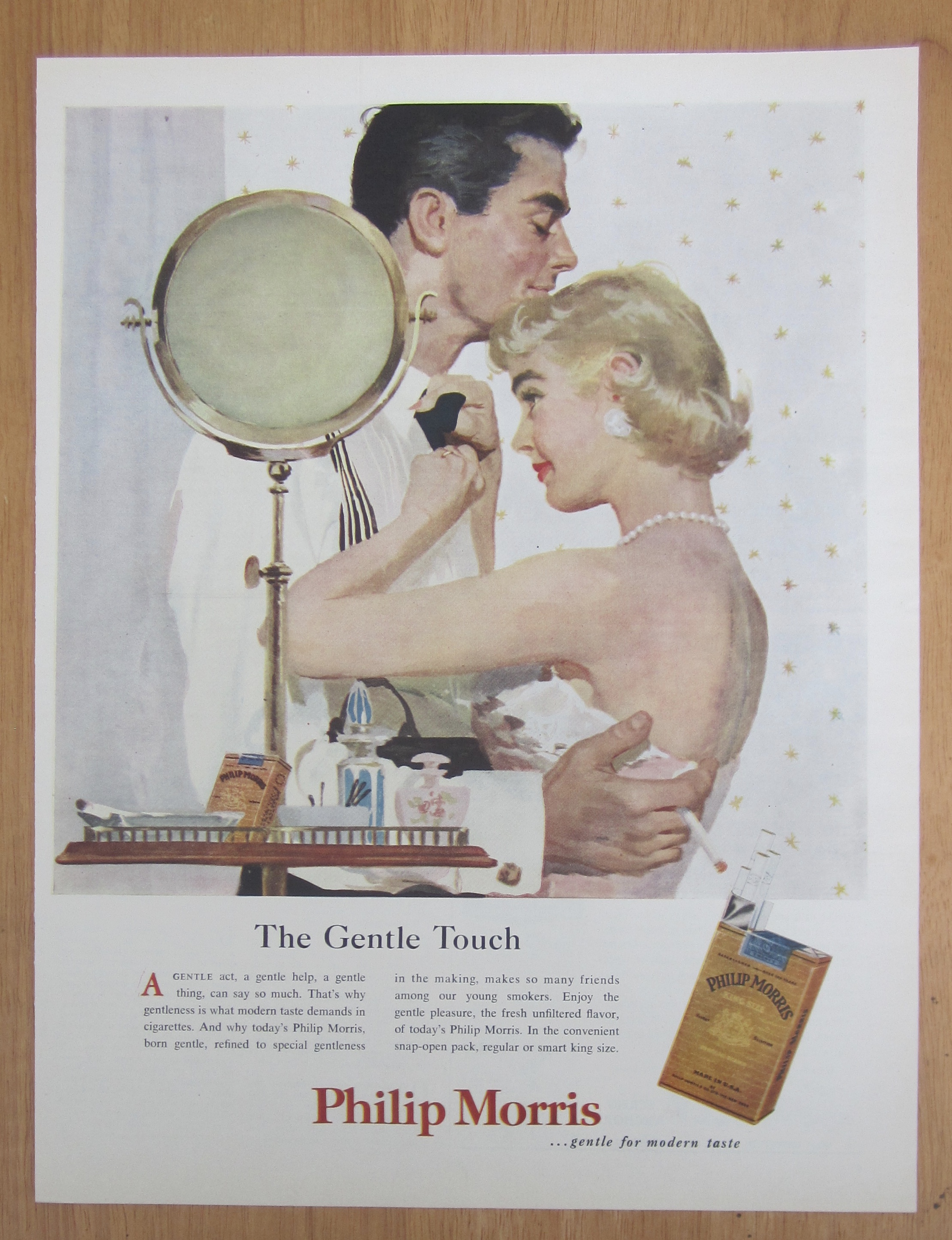 1955 Philip Morris Cigarettes w/Woman Fixing Man's Tie