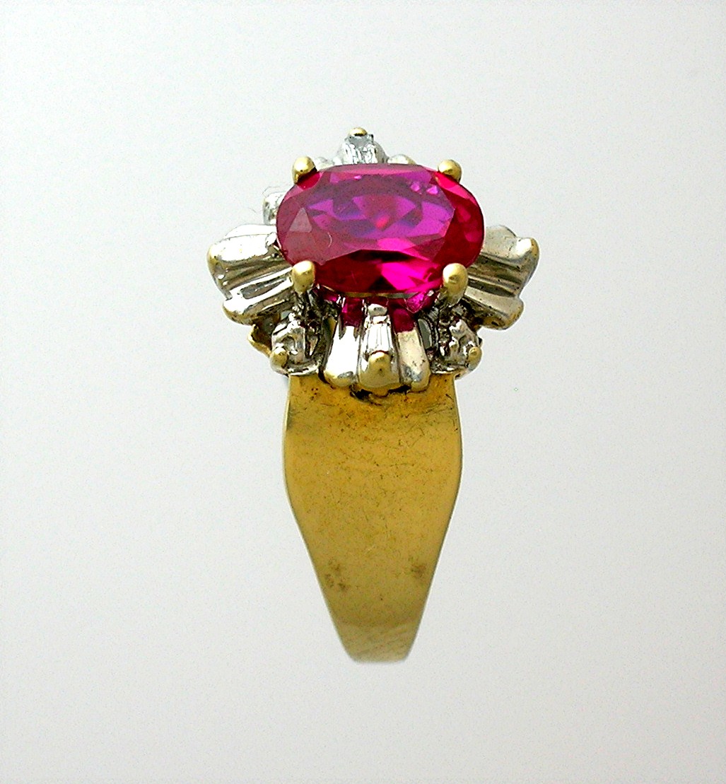 Ring 10K Yellow Gold 1ct Lab Ruby Diamond