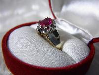 Ring 10K Yellow Gold 1ct Lab Ruby Diamond