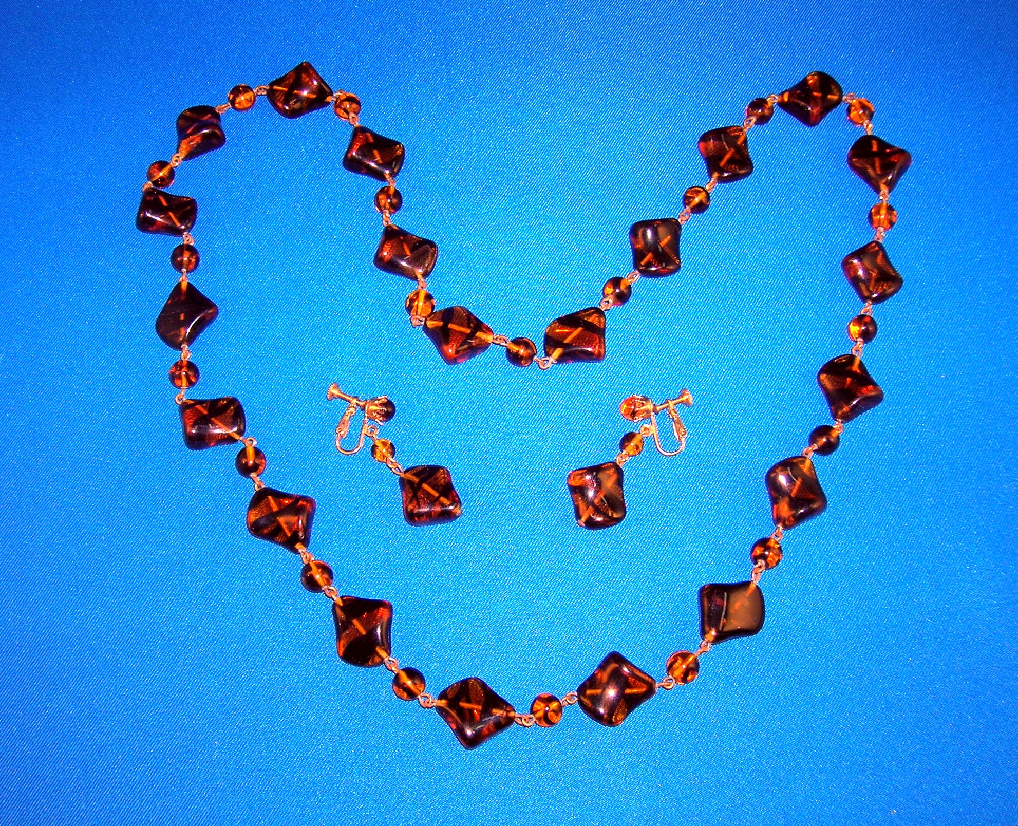 Black / Gold Glass Chain Link Necklace & Earr