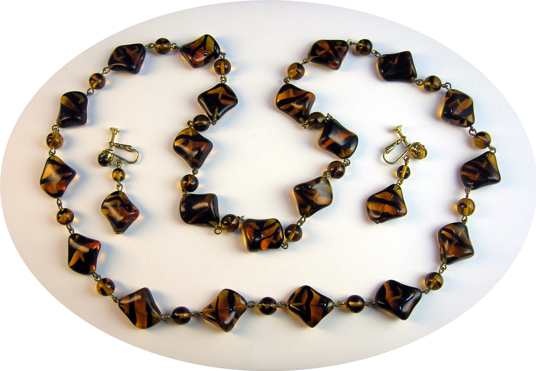 Black / Gold Glass Chain Link Necklace & Earr