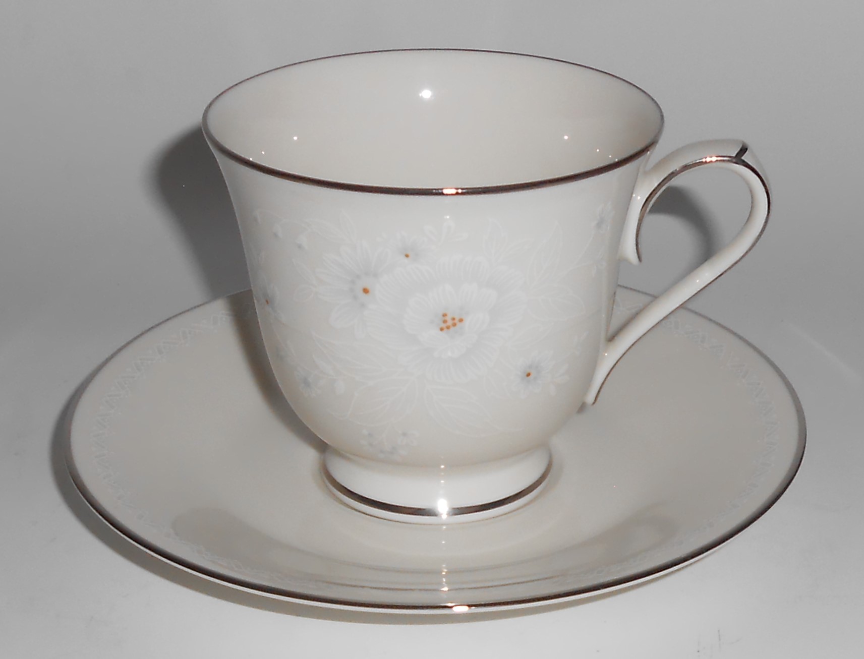 Noritake China Porcelain Platinum 7265 Baldwin Cup & Sa