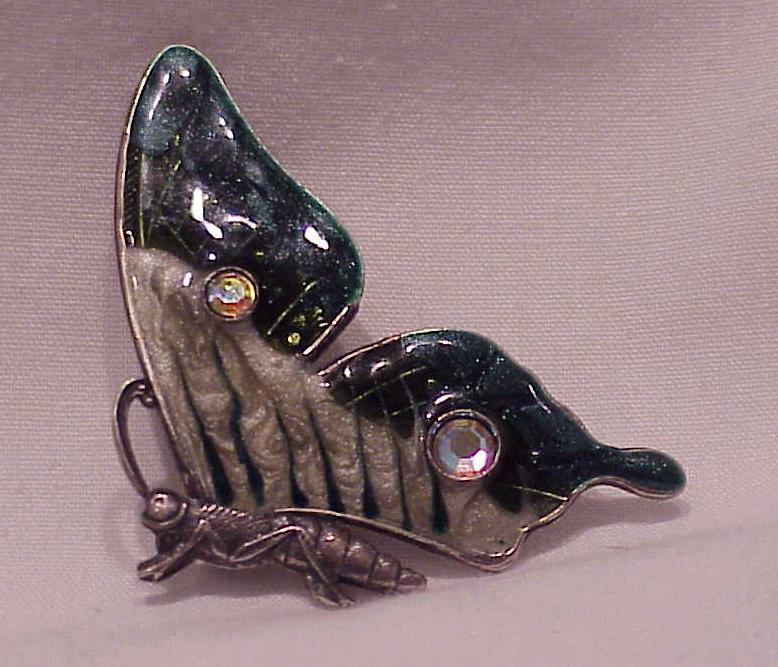Enamel And Rhinestone Butterfly Brooch