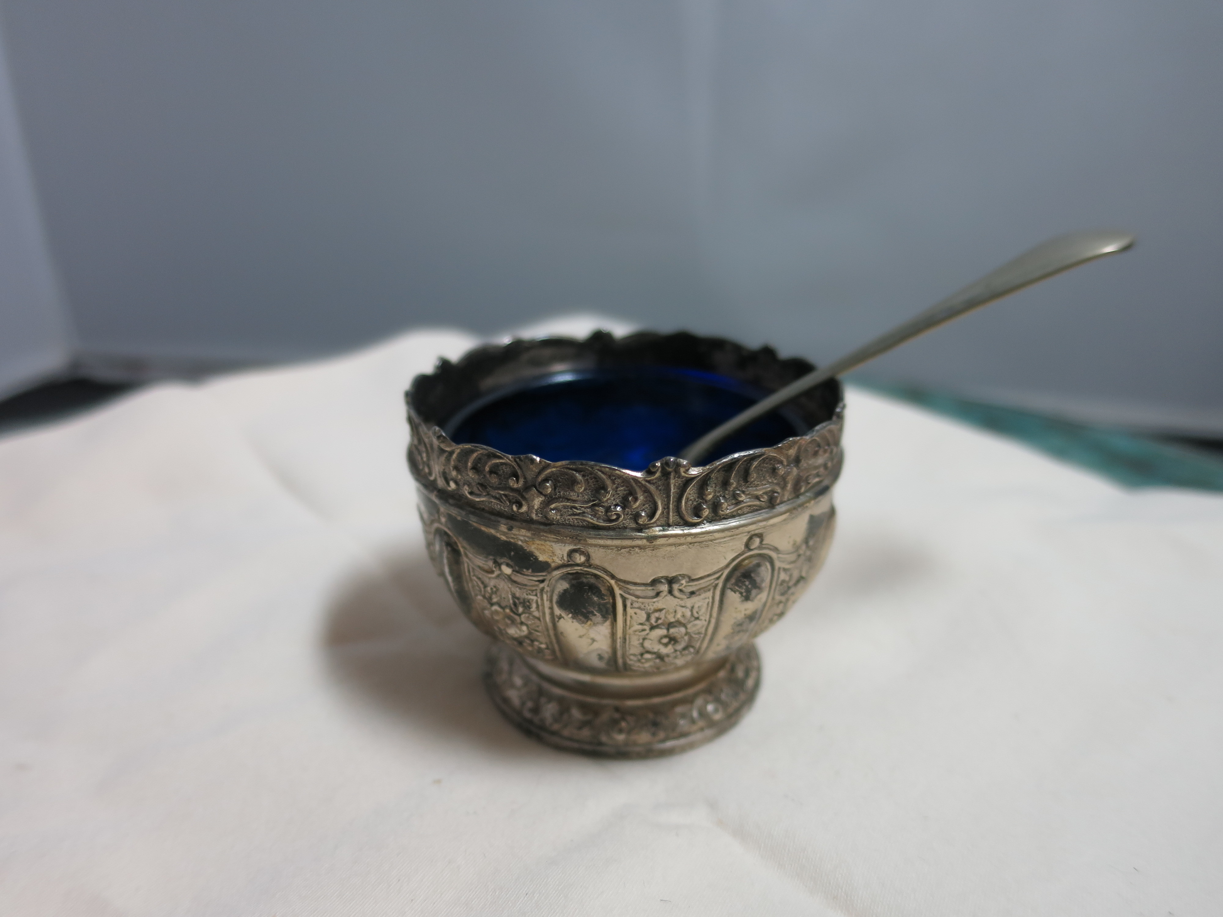 Vintage Japanese Art Nouveau Open Salt Cellar and Salt Spoon