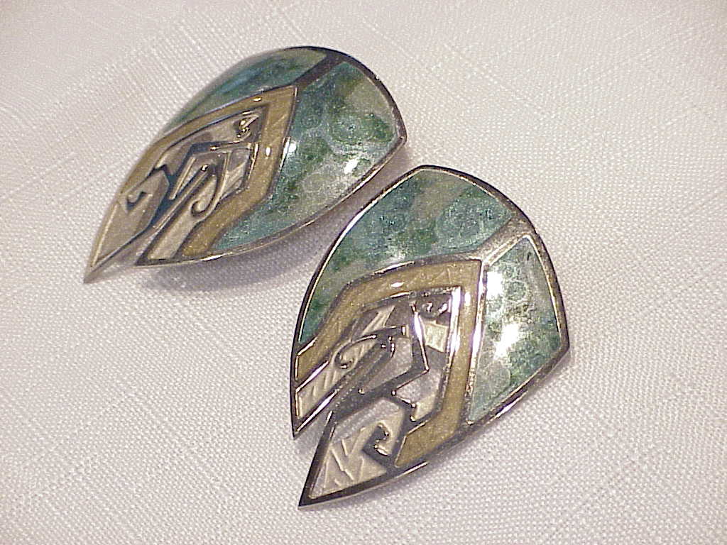 Berebi Large Enamel On Silver Pierced Earrings