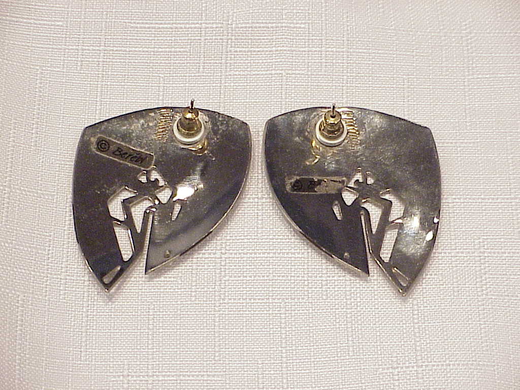 Berebi Large Enamel On Silver Pierced Earrings