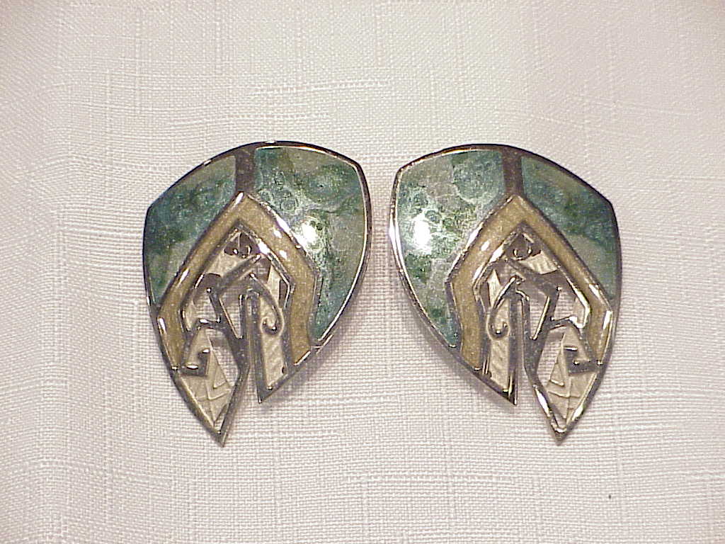 Berebi Large Enamel On Silver Pierced Earrings