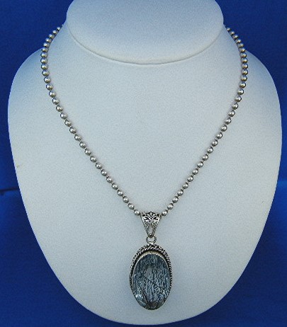 Blue Rutilted Quartz Sterling Silver Necklace Signed