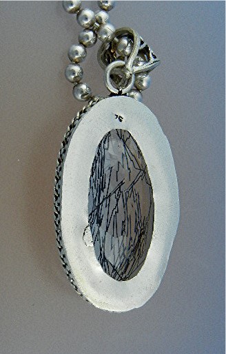 Blue Rutilted Quartz Sterling Silver Necklace Signed