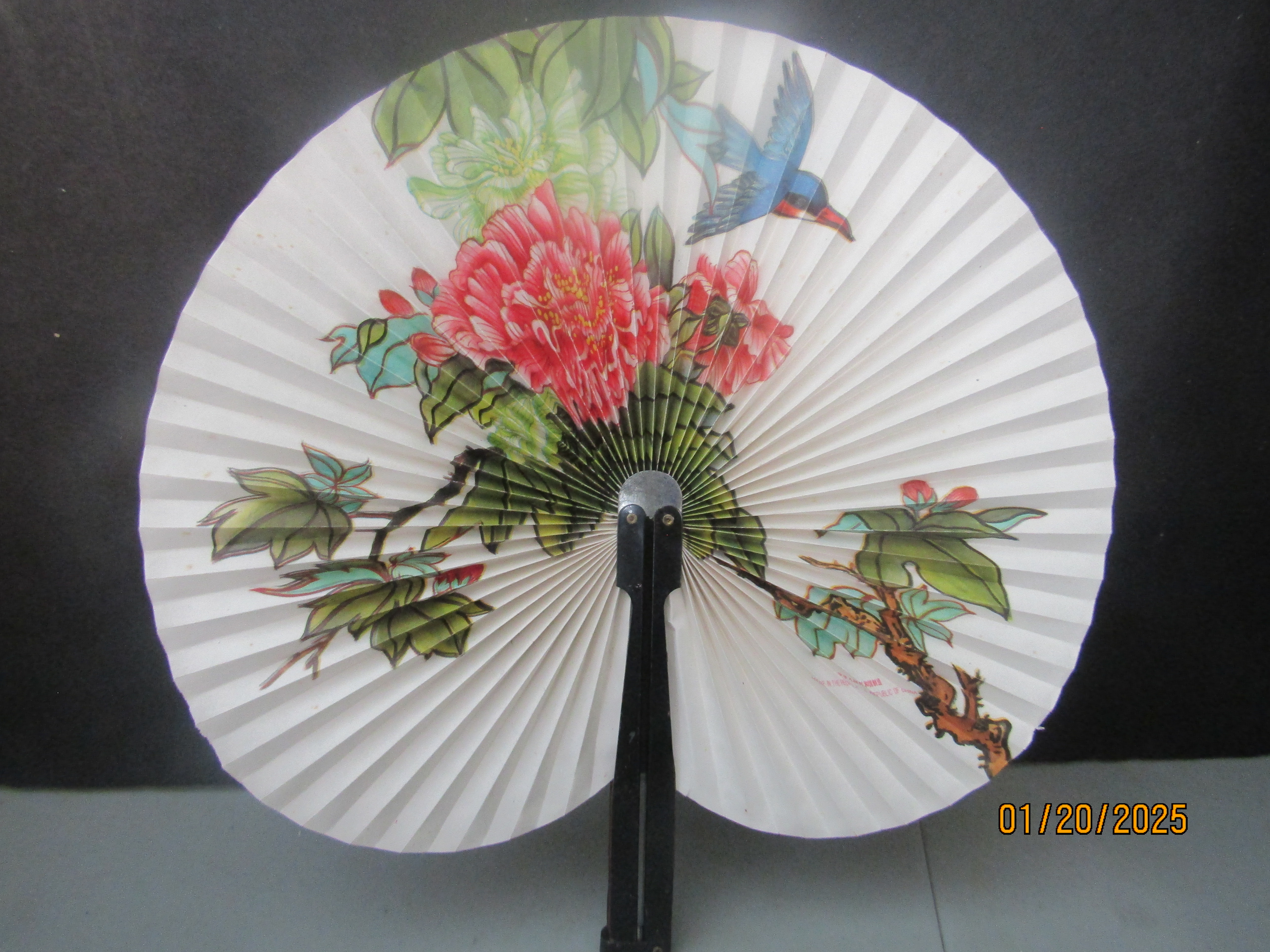 Paddle Style Floral Bluebird Folding Handheld Fan