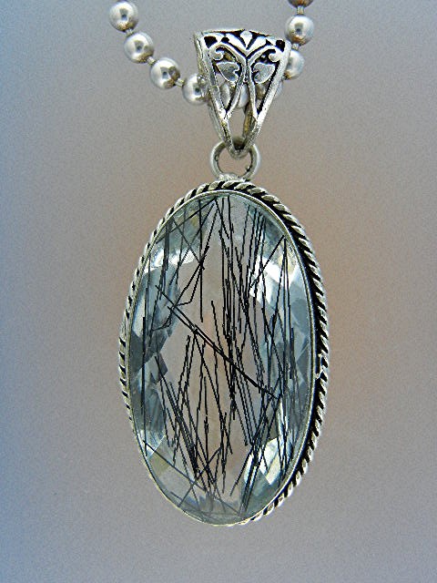 Blue Rutilted Quartz Sterling Silver Necklace Signed