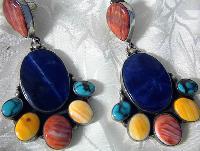 Navajo Turquoise Lapis Spiny Sterling Silver Post Earri