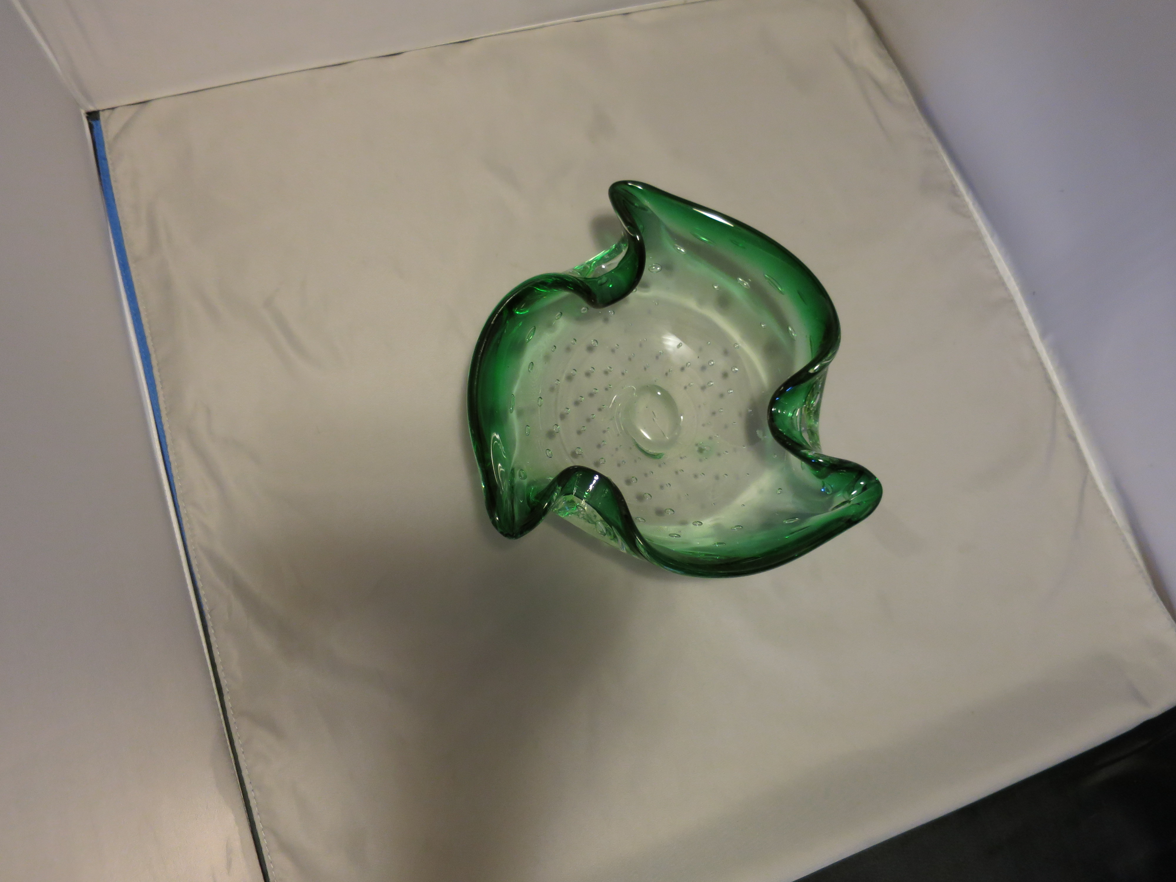 Murano Art Glass Green Cigar Ashtray with Air Bubbles