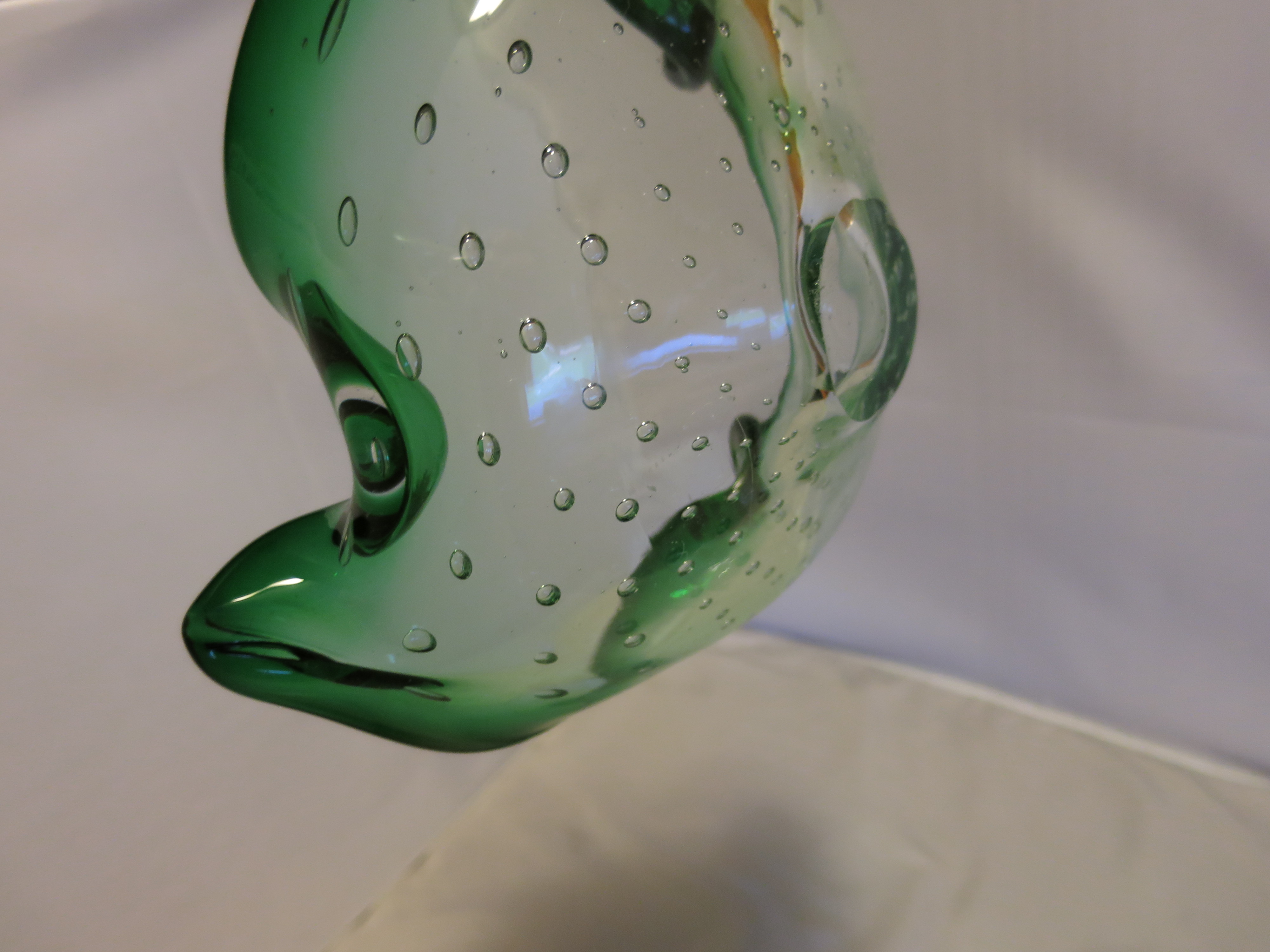 Murano Art Glass Green Cigar Ashtray with Air Bubbles