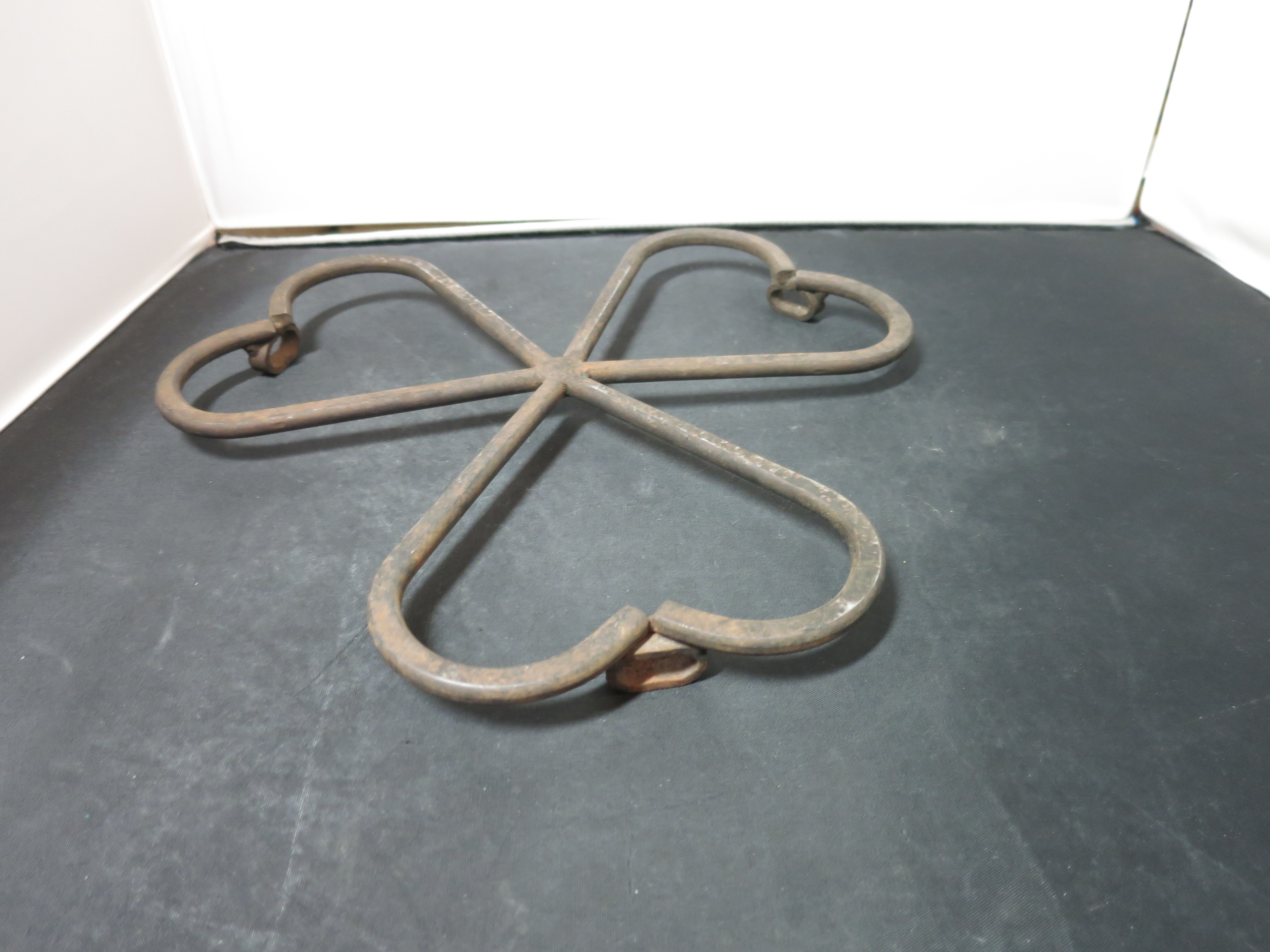 Antique Heart Trivet Hot Plate Cast Iron 3 hearts hand forged