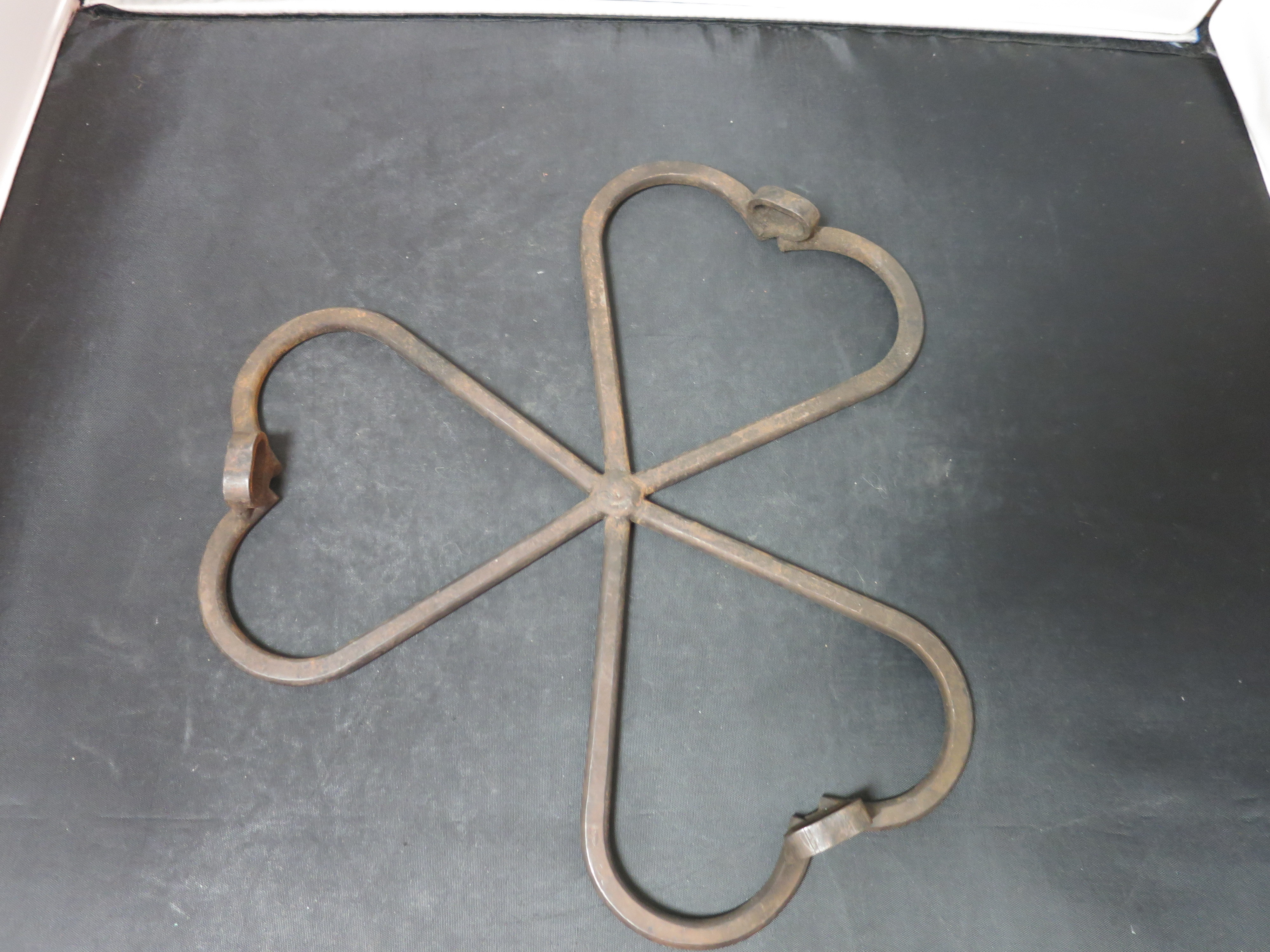 Antique Heart Trivet Hot Plate Cast Iron 3 hearts hand forged