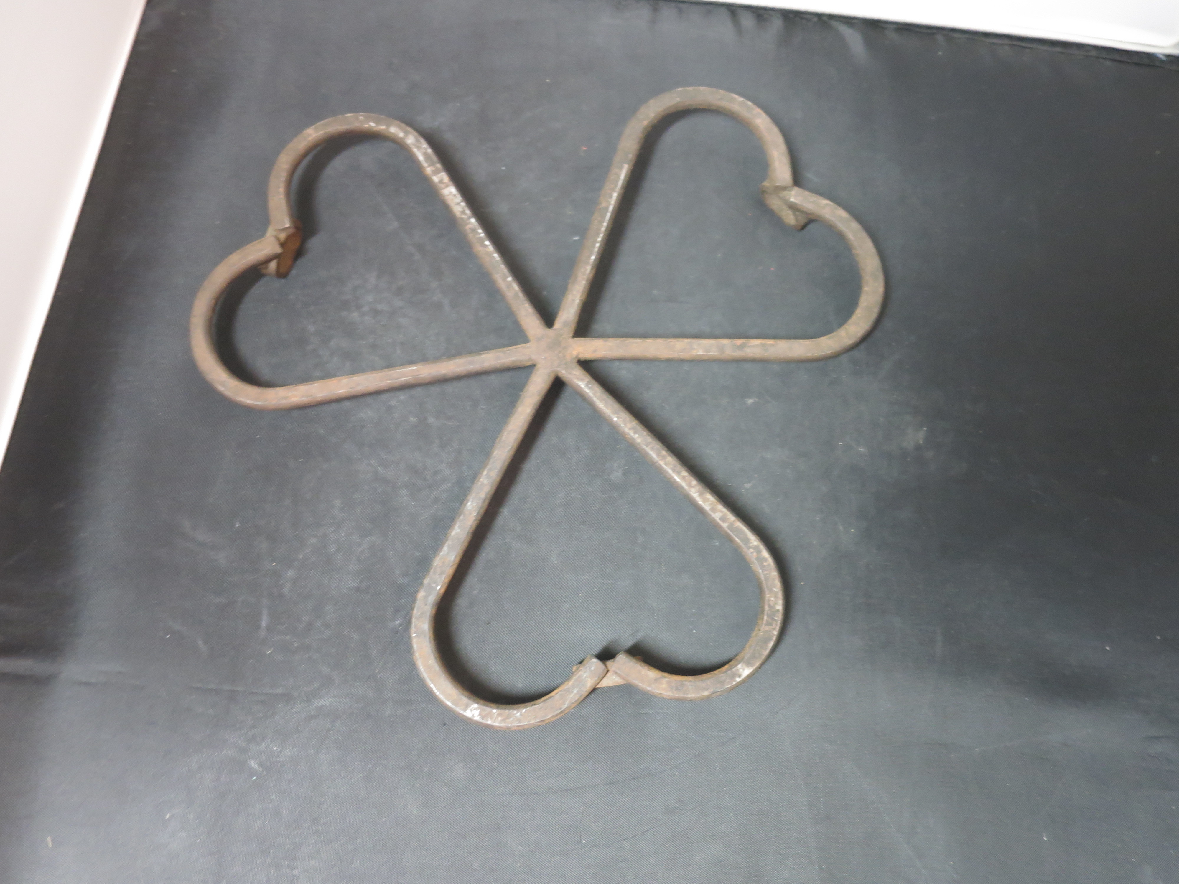 Antique Heart Trivet Hot Plate Cast Iron 3 hearts hand forged