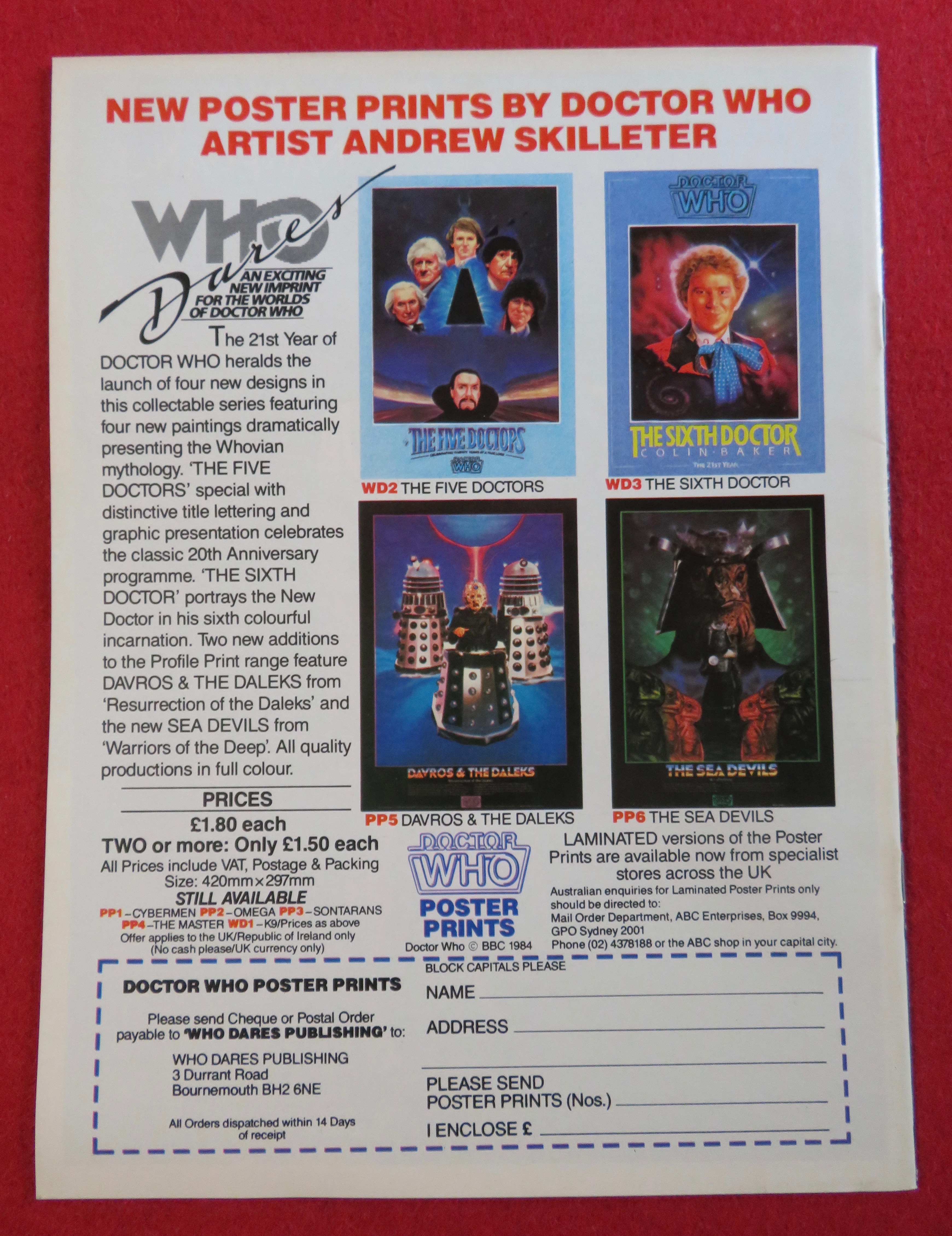 Doctor (Dr) Who Magazine January 1985 Nicola Bryant
