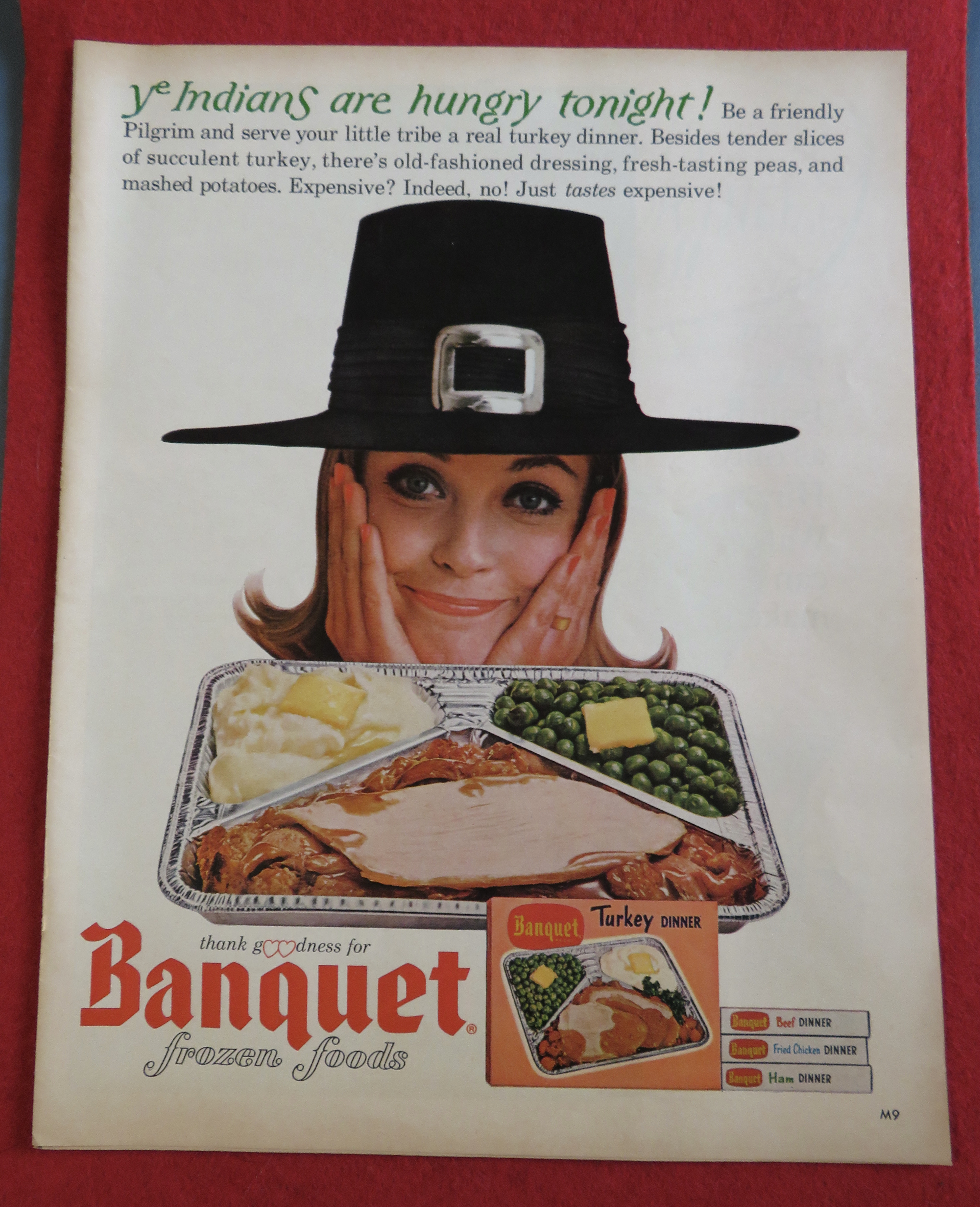 1964 Banquet Turkey Dinner w/ Woman in Pilgrim Hat