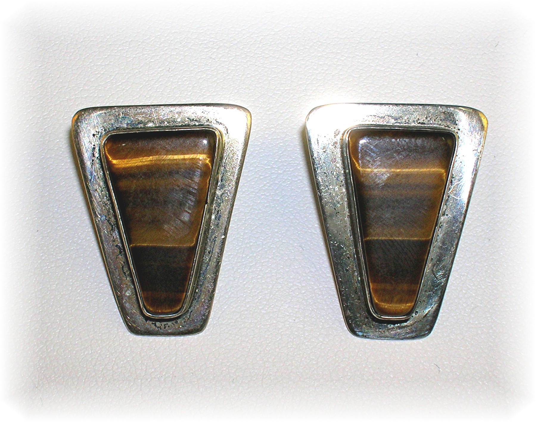Silver and Tigerseye Bezel Set clip Earrings