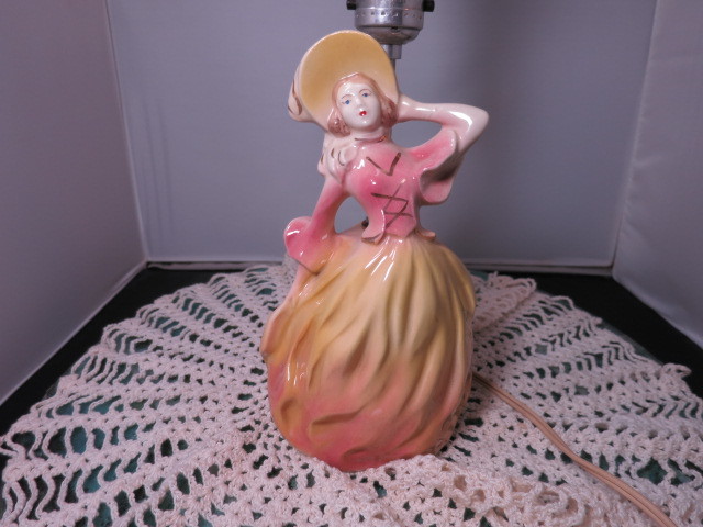 Vintage Victorian Bonnet Lady Lamp Porcelain Leviton Electric