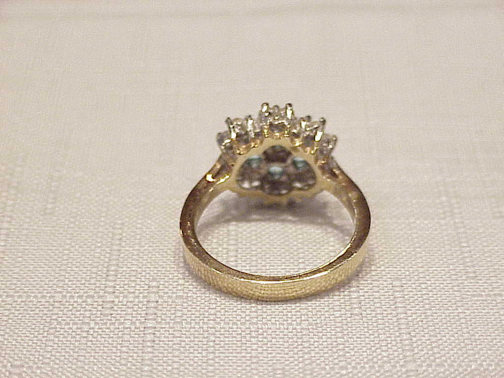 14k Gold Electroplate Blue And Clear Rhinestone Ring - Size 7