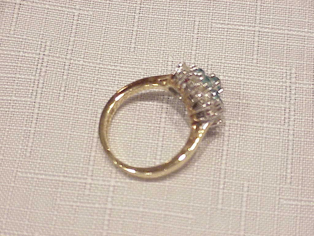 14k Gold Electroplate Blue And Clear Rhinestone Ring - Size 7