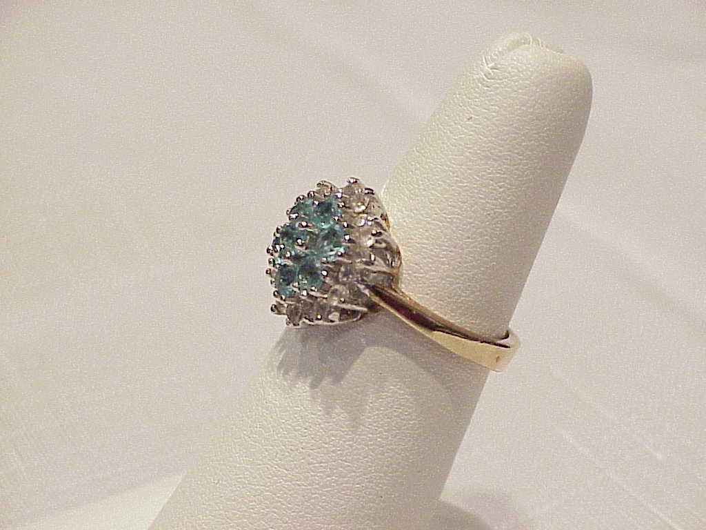14k Gold Electroplate Blue And Clear Rhinestone Ring - Size 7