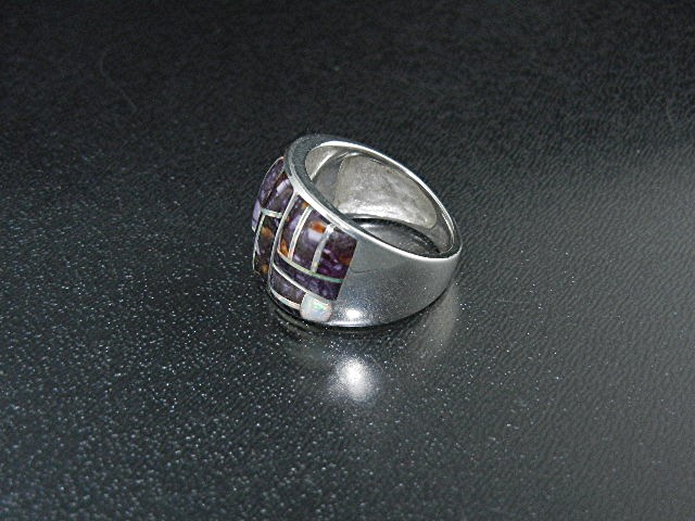 Studio Gl Sterling Silver Sugilite and Opal Inlays Ring