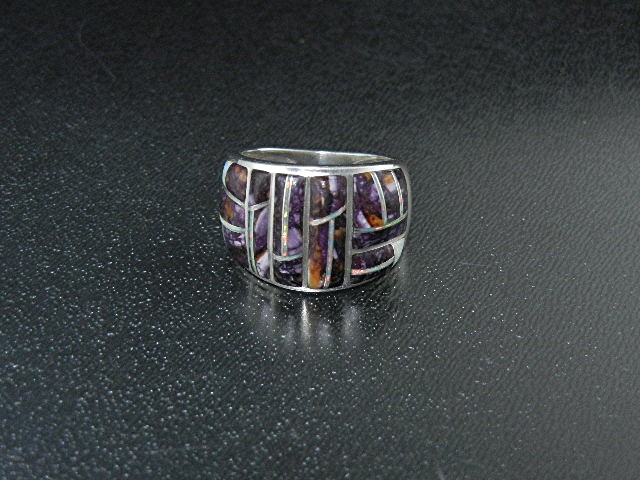 Studio Gl Sterling Silver Sugilite and Opal Inlays Ring
