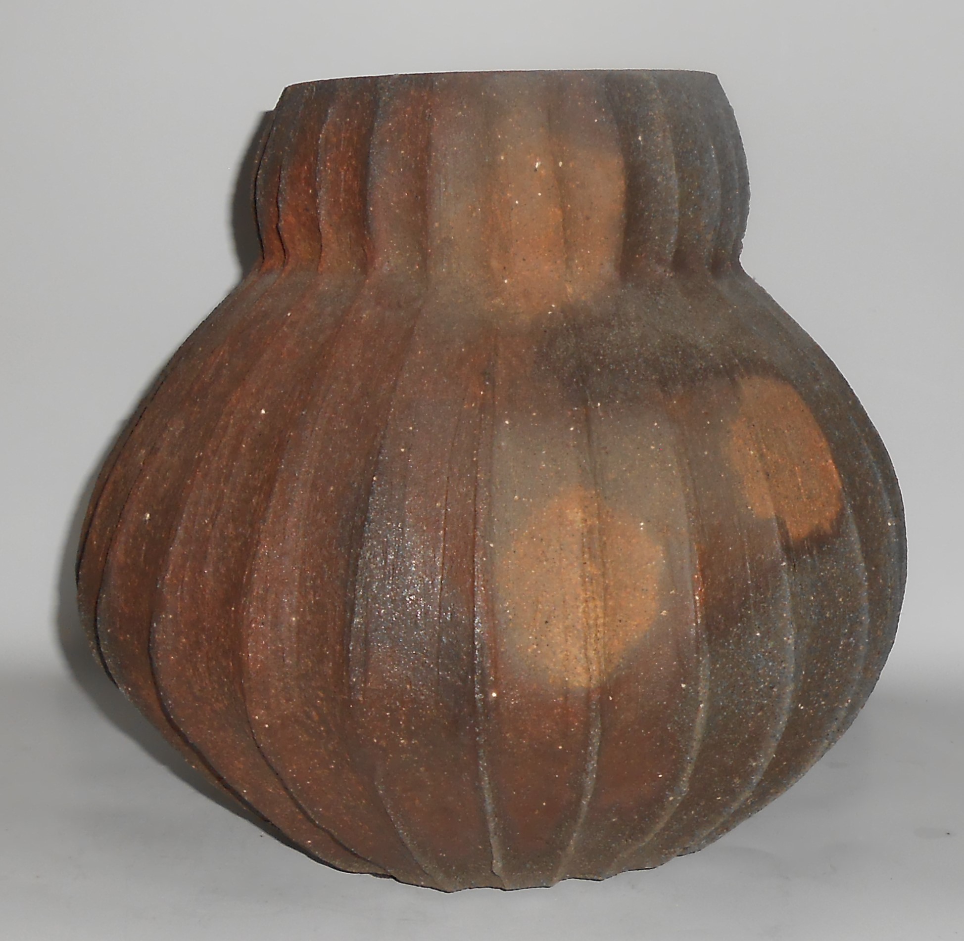 Peter Olson Studio Pottery Large Raku Ribbed Vase