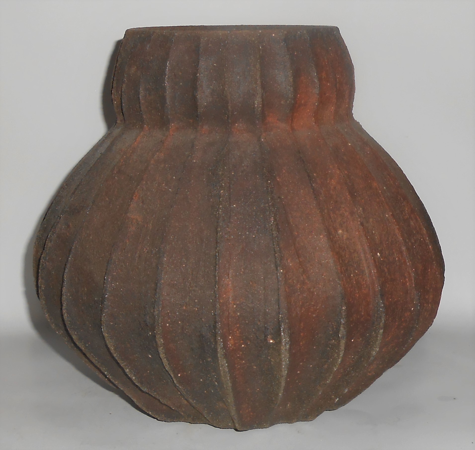 Peter Olson Studio Pottery Large Raku Ribbed Vase