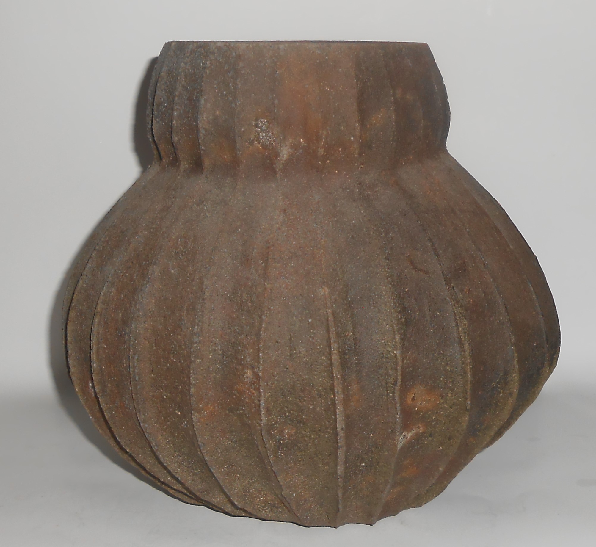 Peter Olson Studio Pottery Large Raku Ribbed Vase