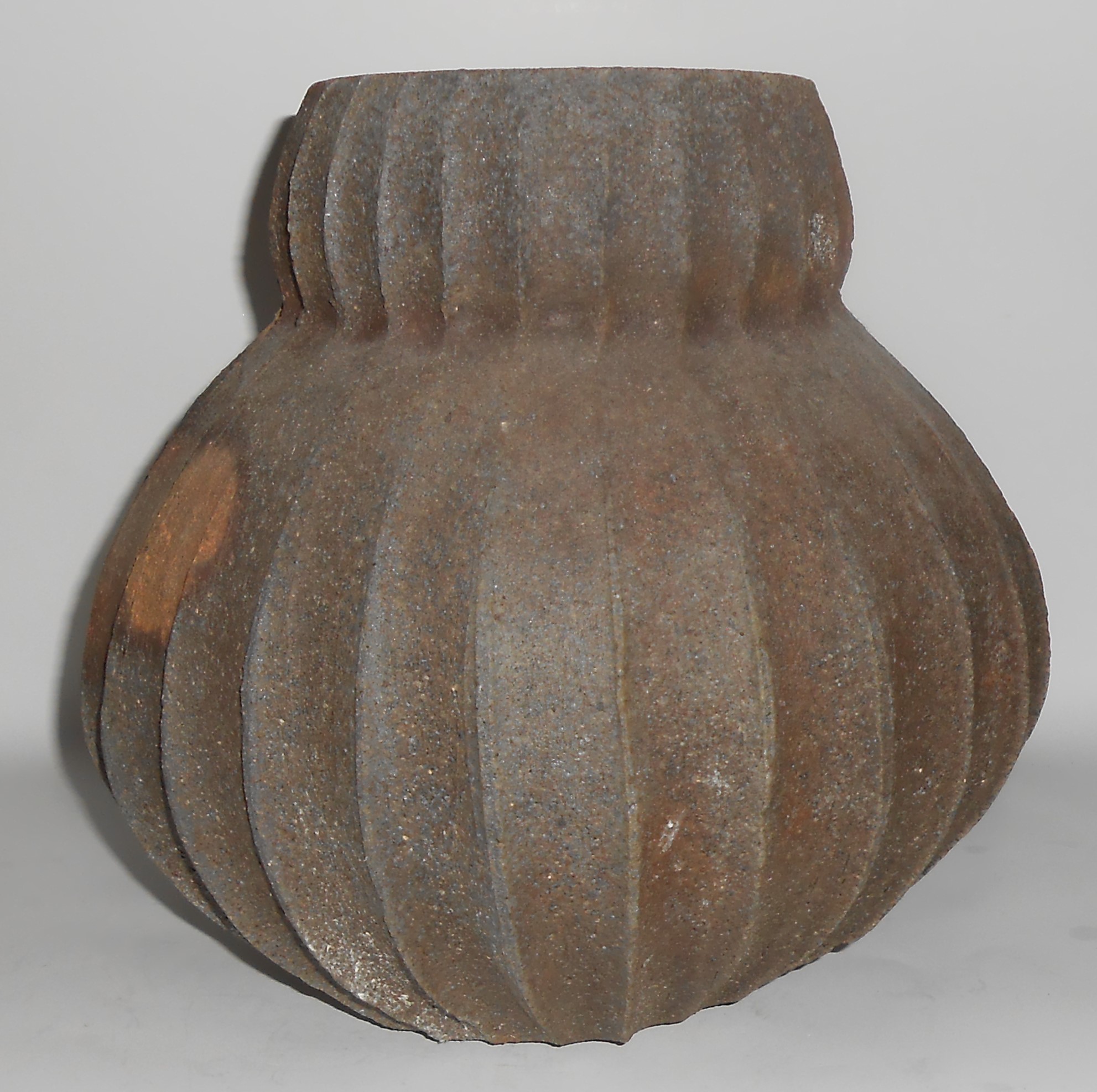 Peter Olson Studio Pottery Large Raku Ribbed Vase