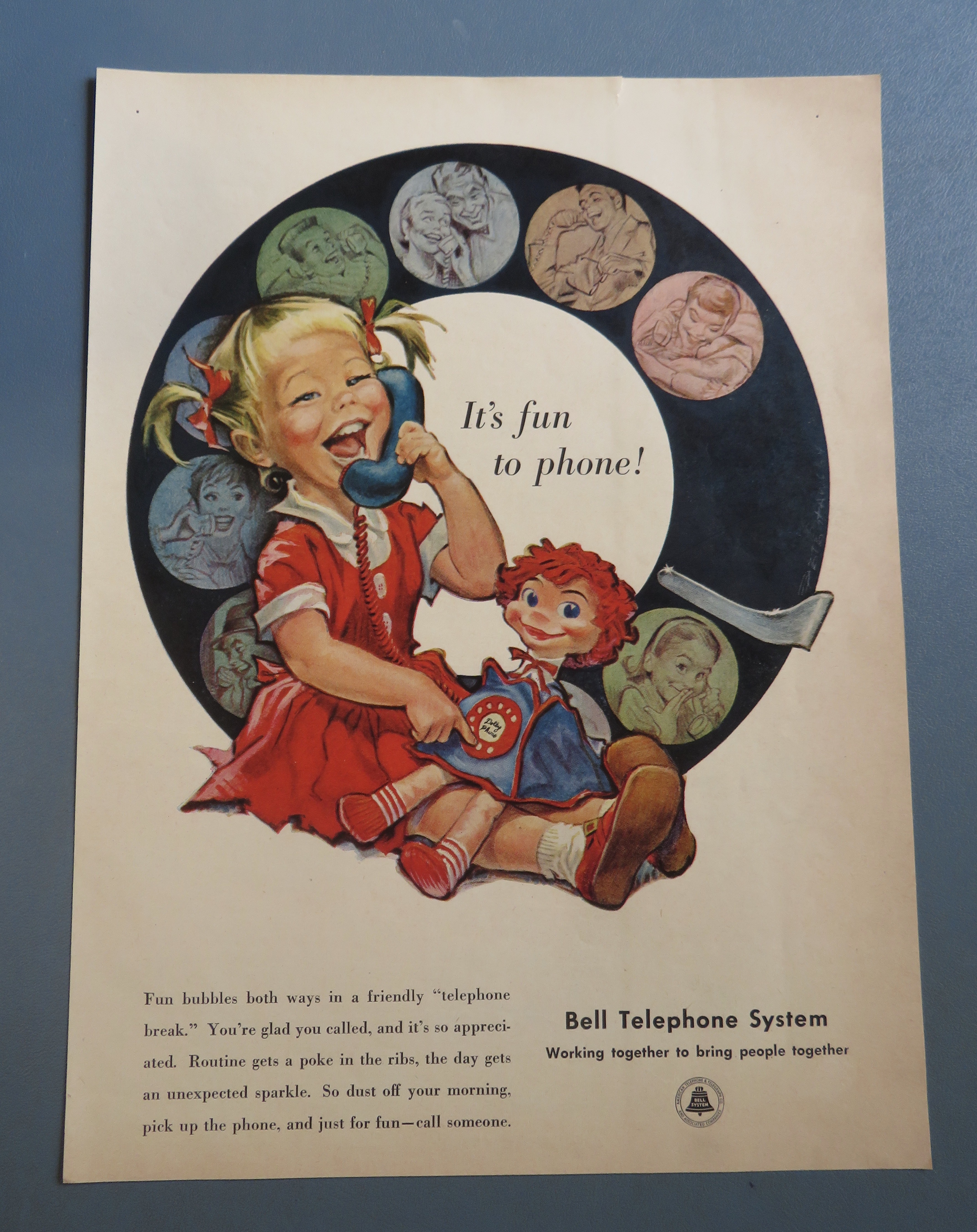 1958 Bell Telephone System w/ Little Girl & Play Phone
