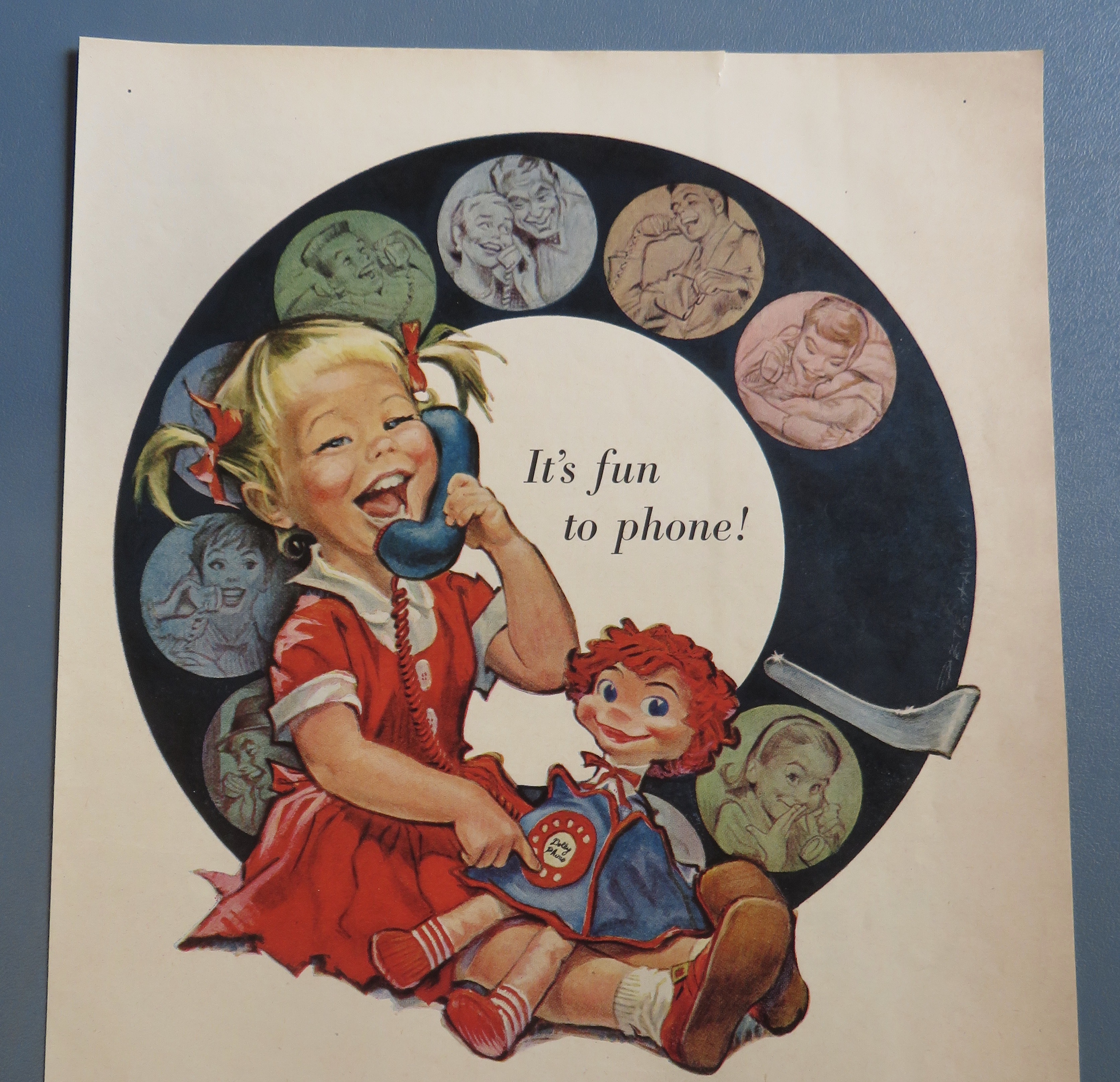 1958 Bell Telephone System w/ Little Girl & Play Phone