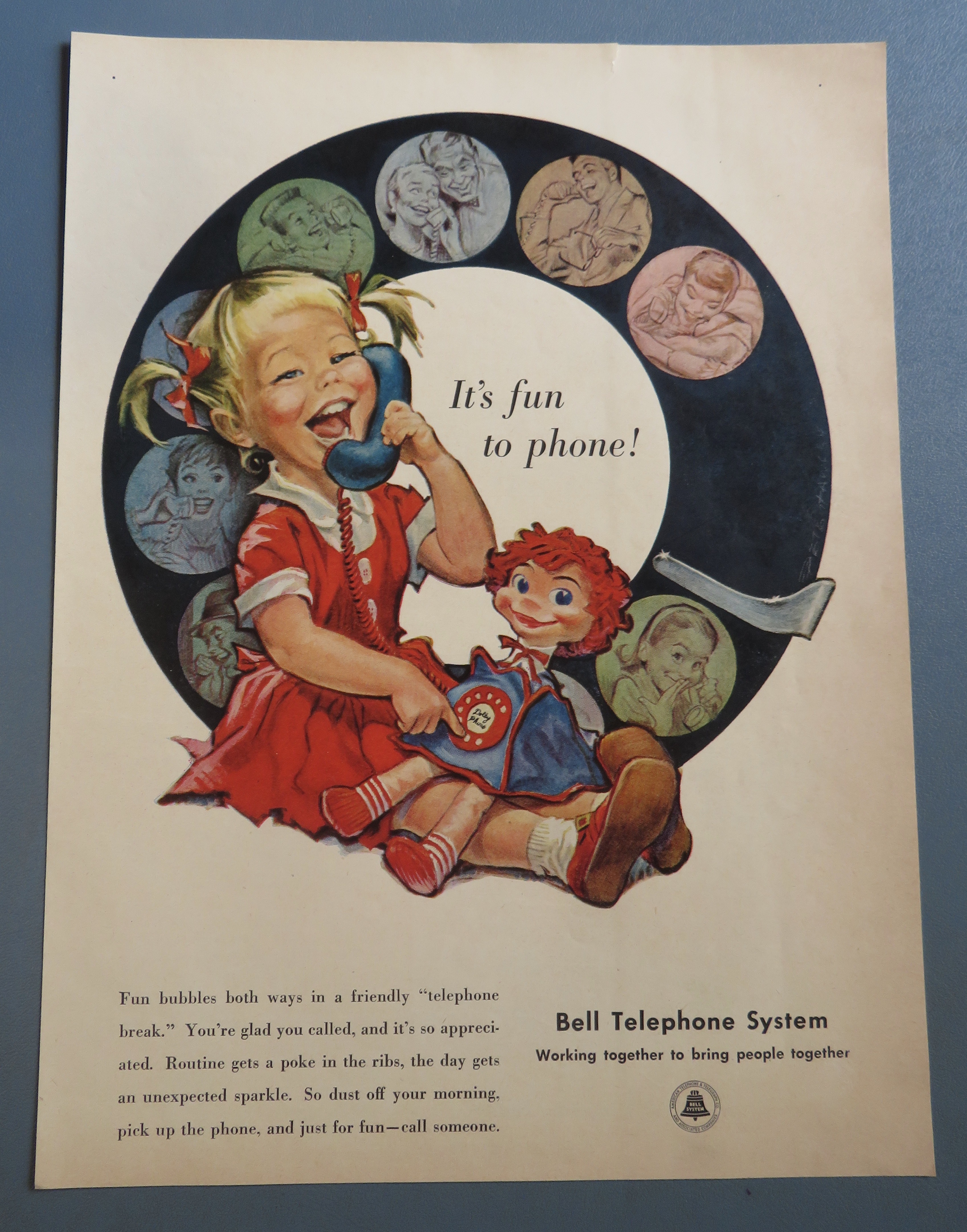 1958 Bell Telephone System w/ Little Girl & Play Phone