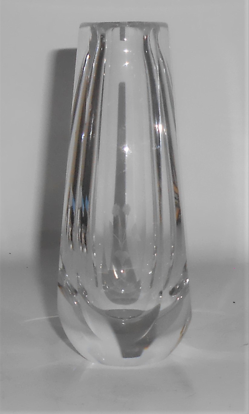 Orrefors Glass Crystal 5" Floral Etched Vase