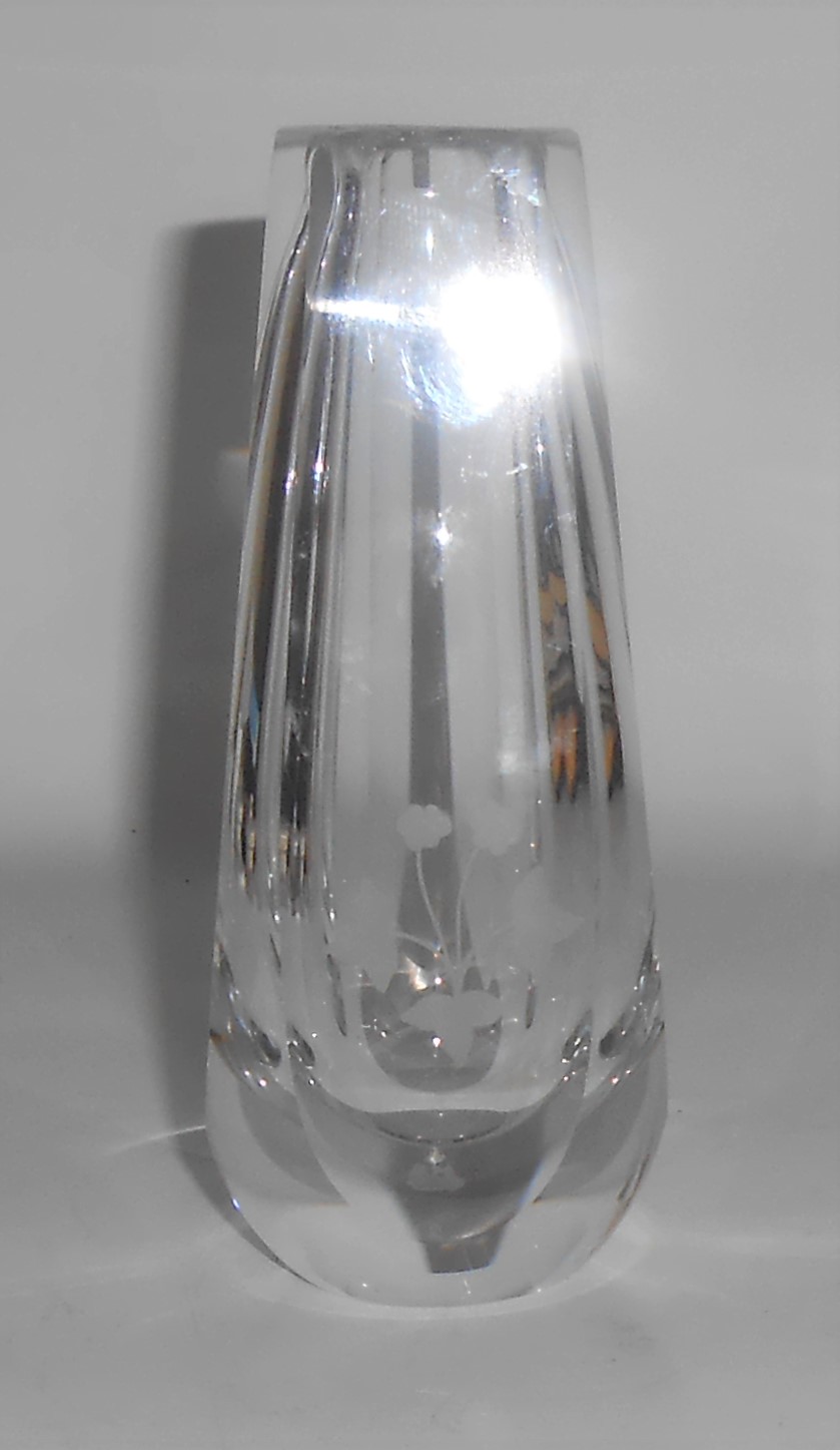 Orrefors Glass Crystal 5" Floral Etched Vase