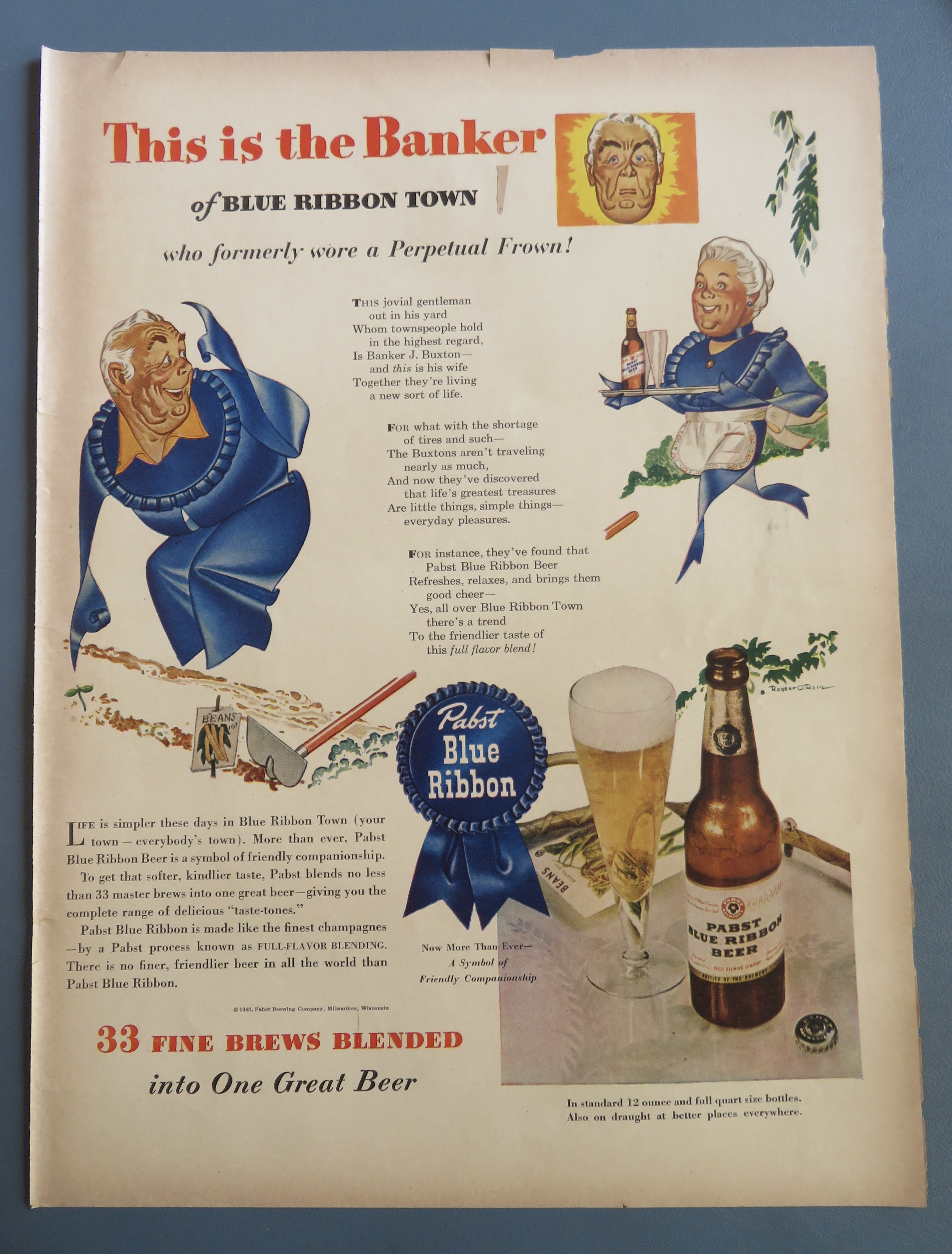 1943 Pabst Blue Ribbon Beer with Shopper of Blue Ribbon