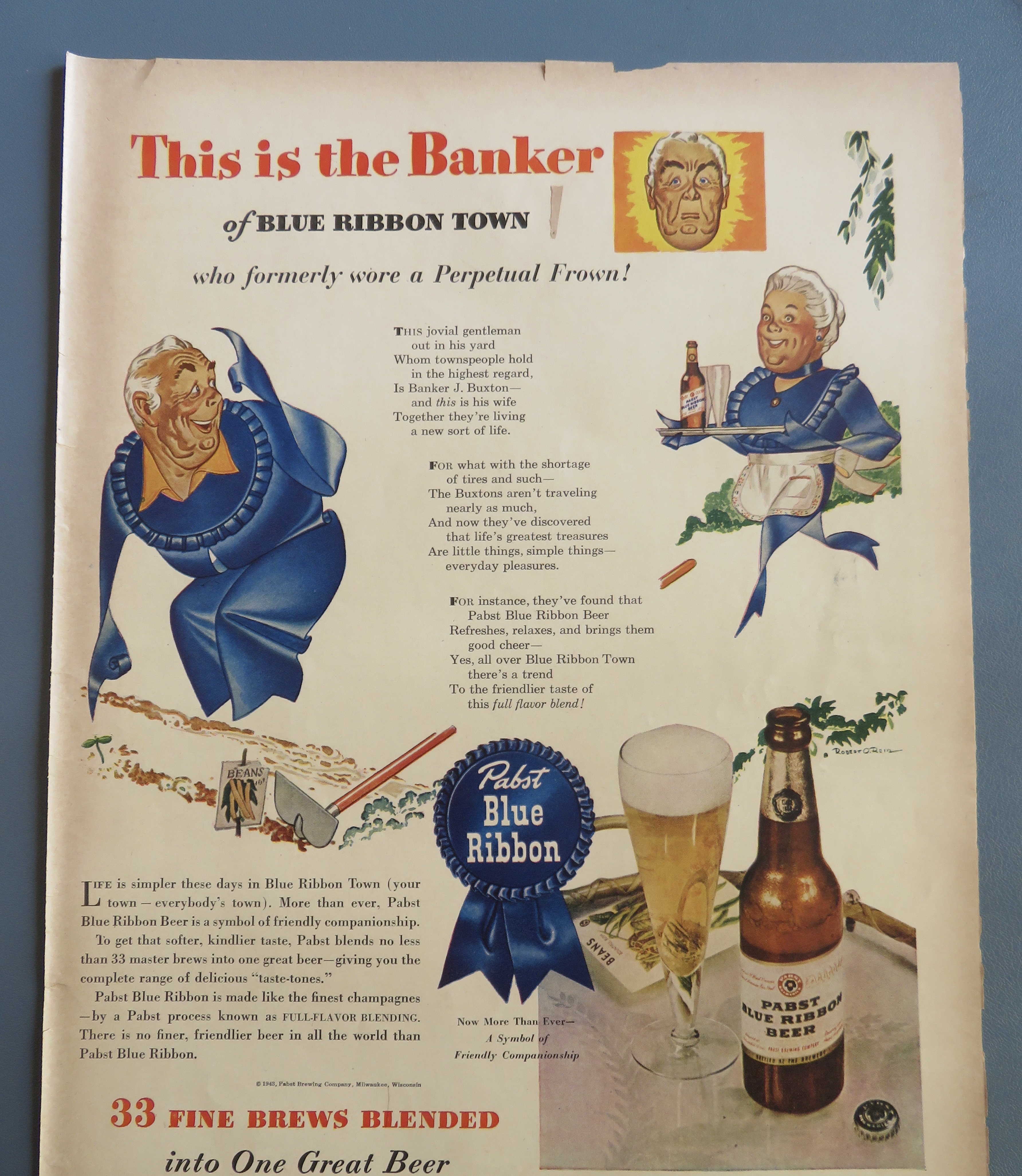 1943 Pabst Blue Ribbon Beer with Shopper of Blue Ribbon