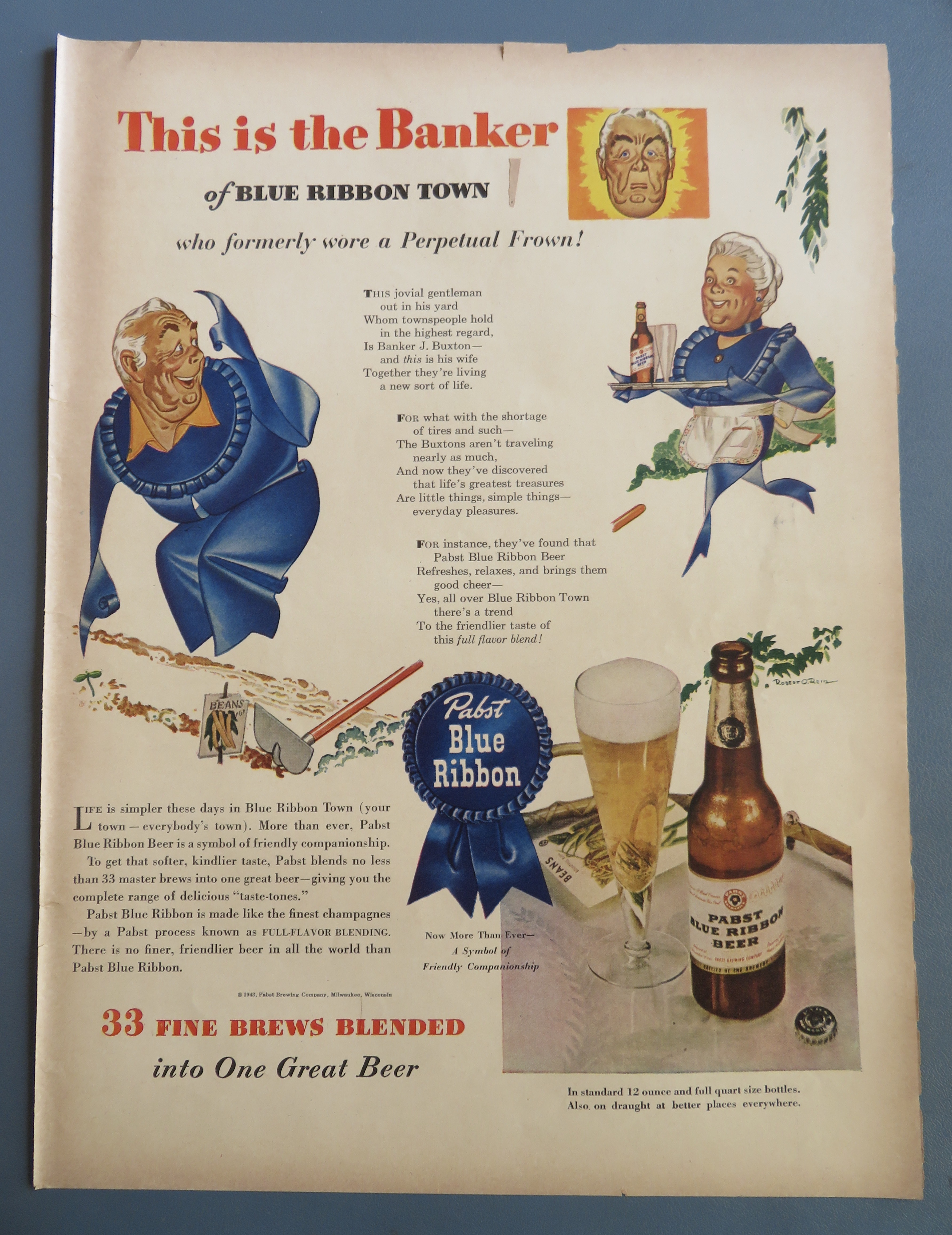 1943 Pabst Blue Ribbon Beer with Shopper of Blue Ribbon