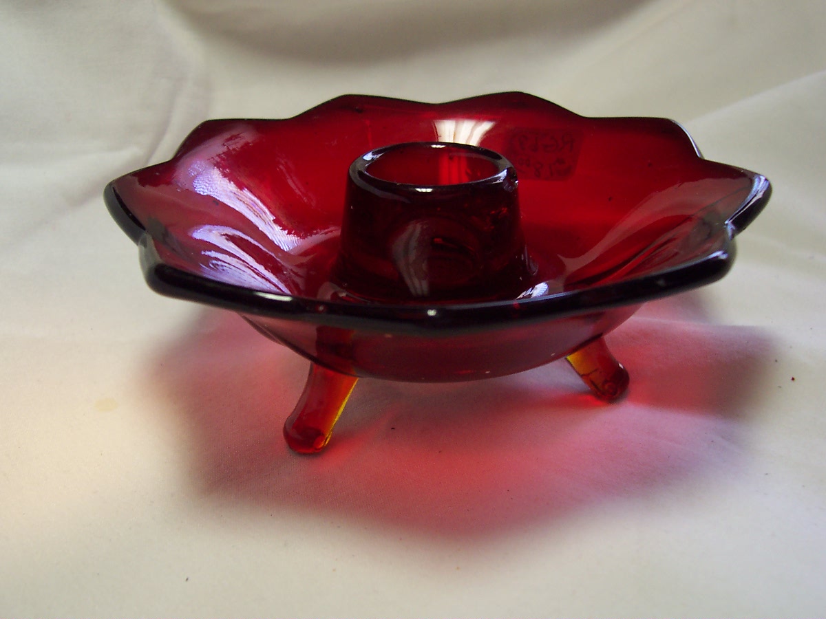 Fenton Lotus Ruby Red Glass Candlestick