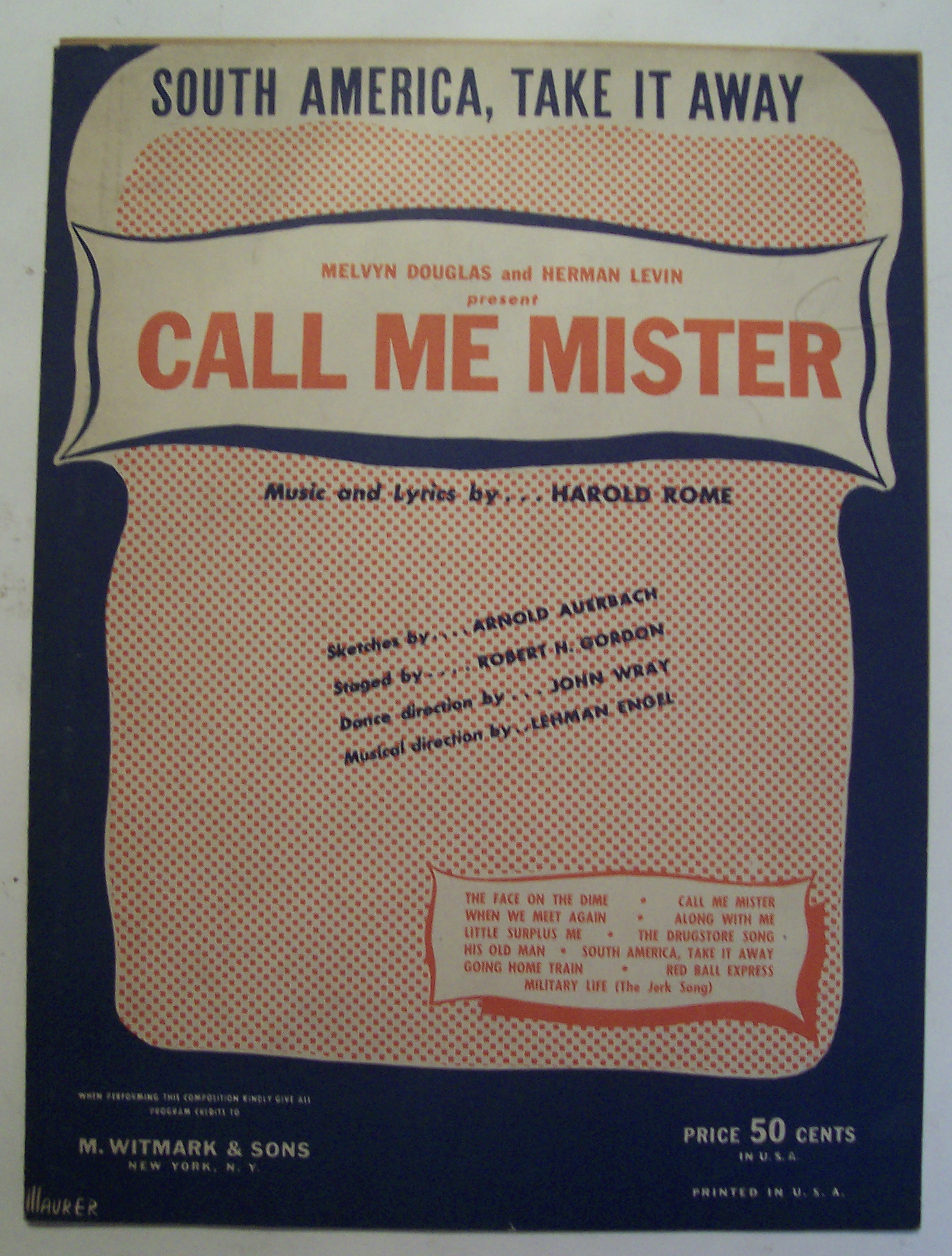 Sheet Music of 1946 South America, Take It Away