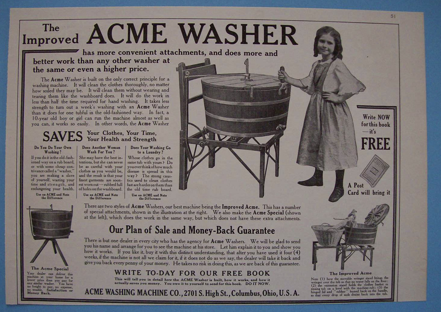 1907 Acme Washer with a Girl Using the Washer
