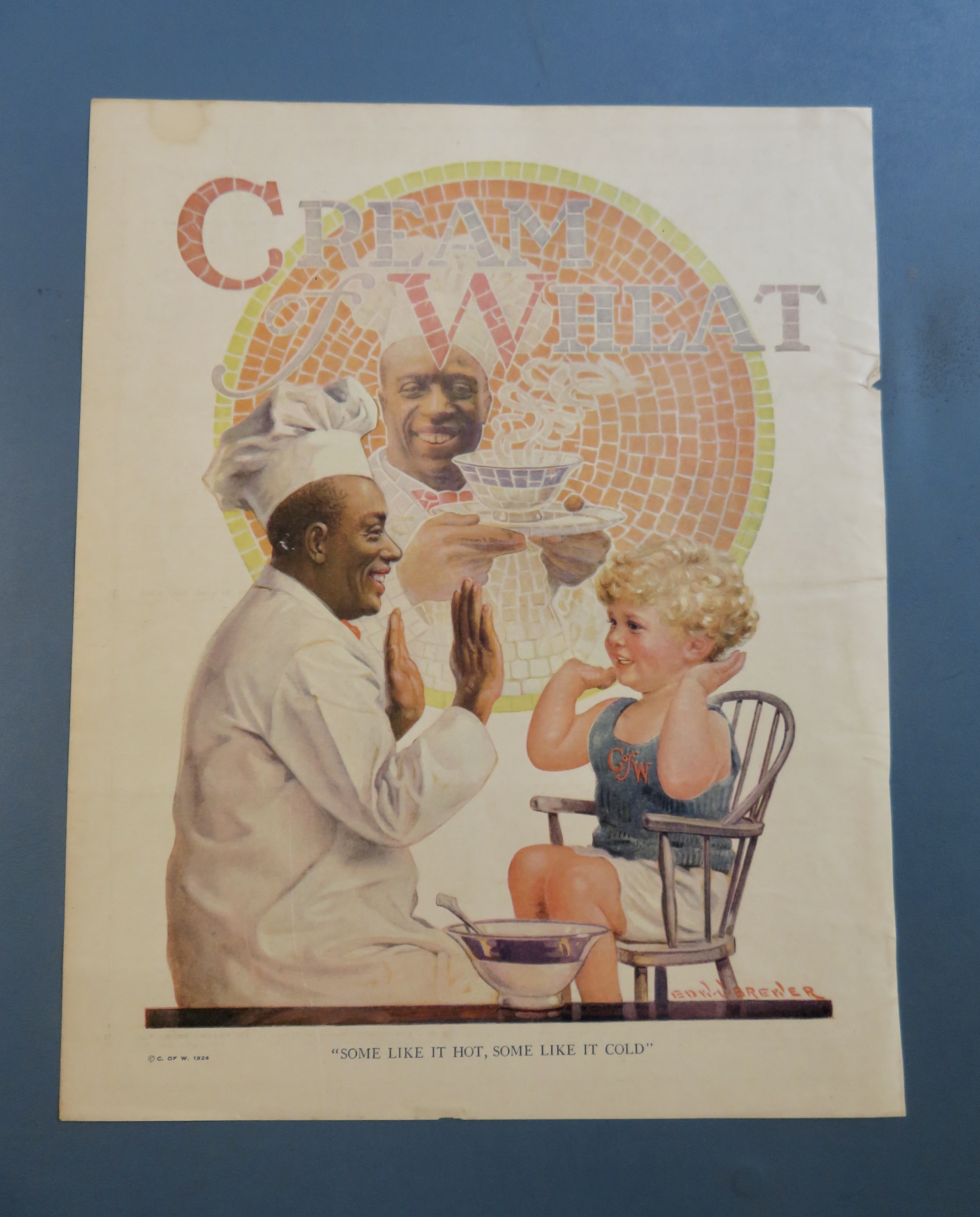 1924 Cream Of Wheat Cereal with Boy Playing Patty Cake