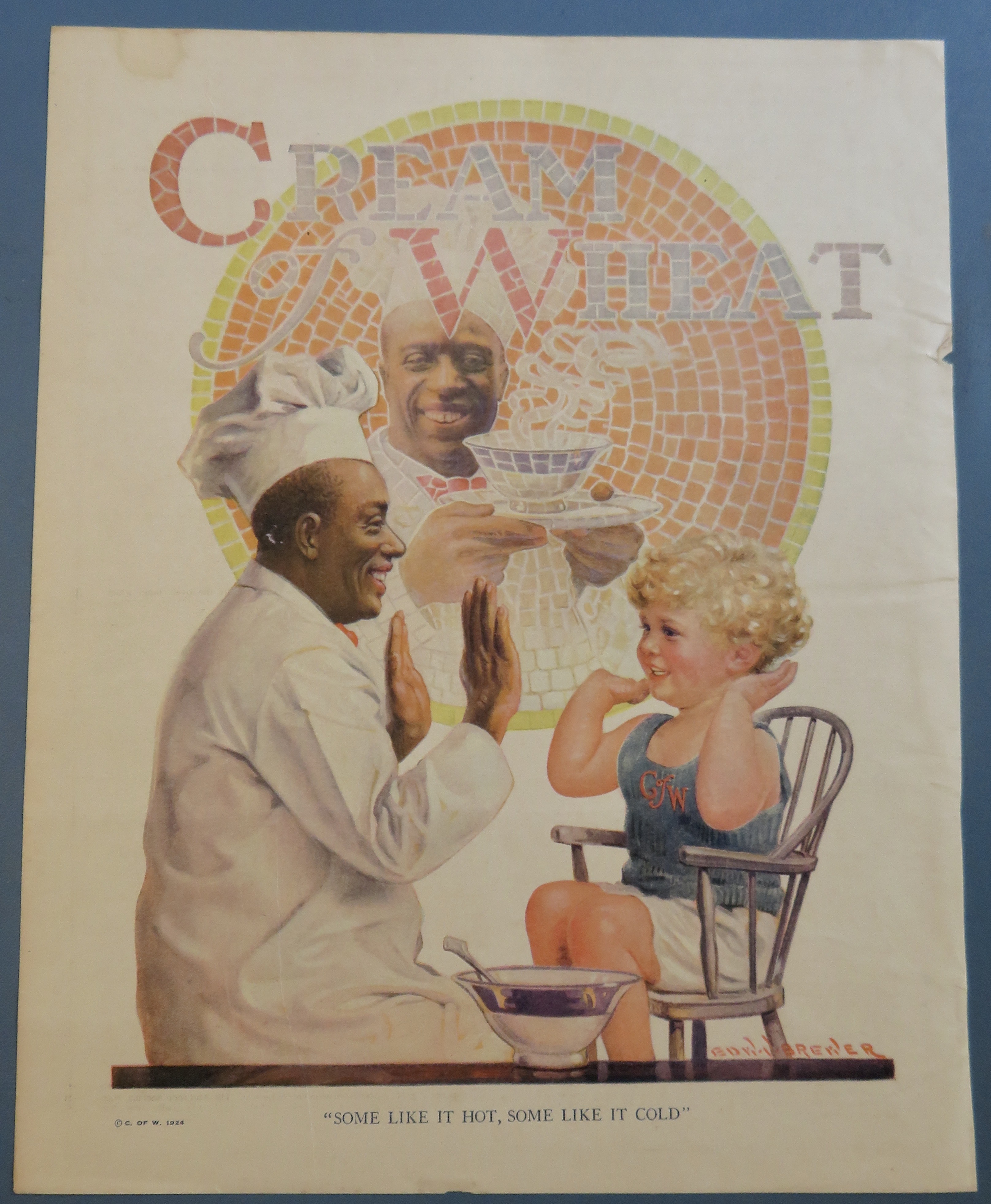 1924 Cream Of Wheat Cereal with Boy Playing Patty Cake