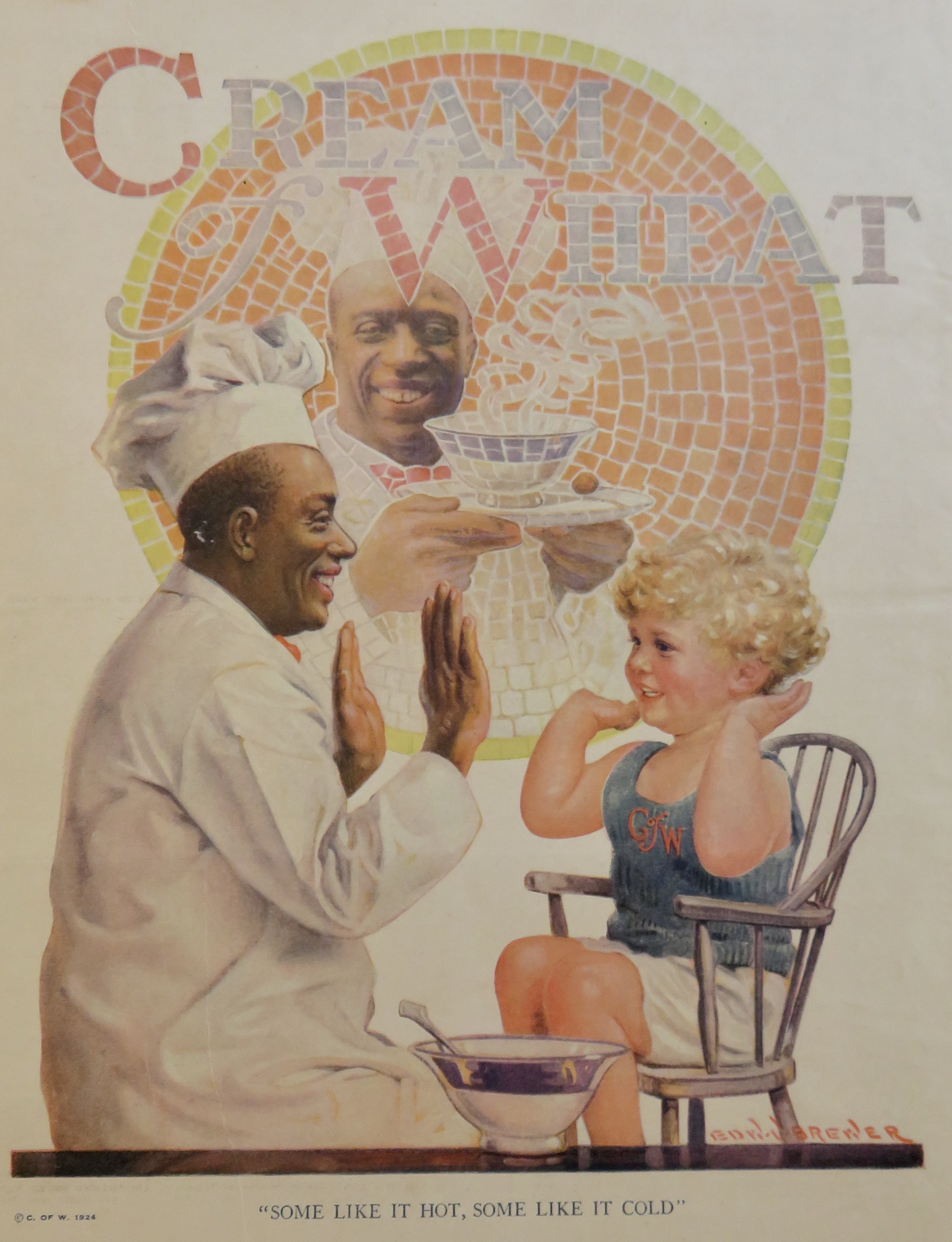 1924 Cream Of Wheat Cereal with Boy Playing Patty Cake
